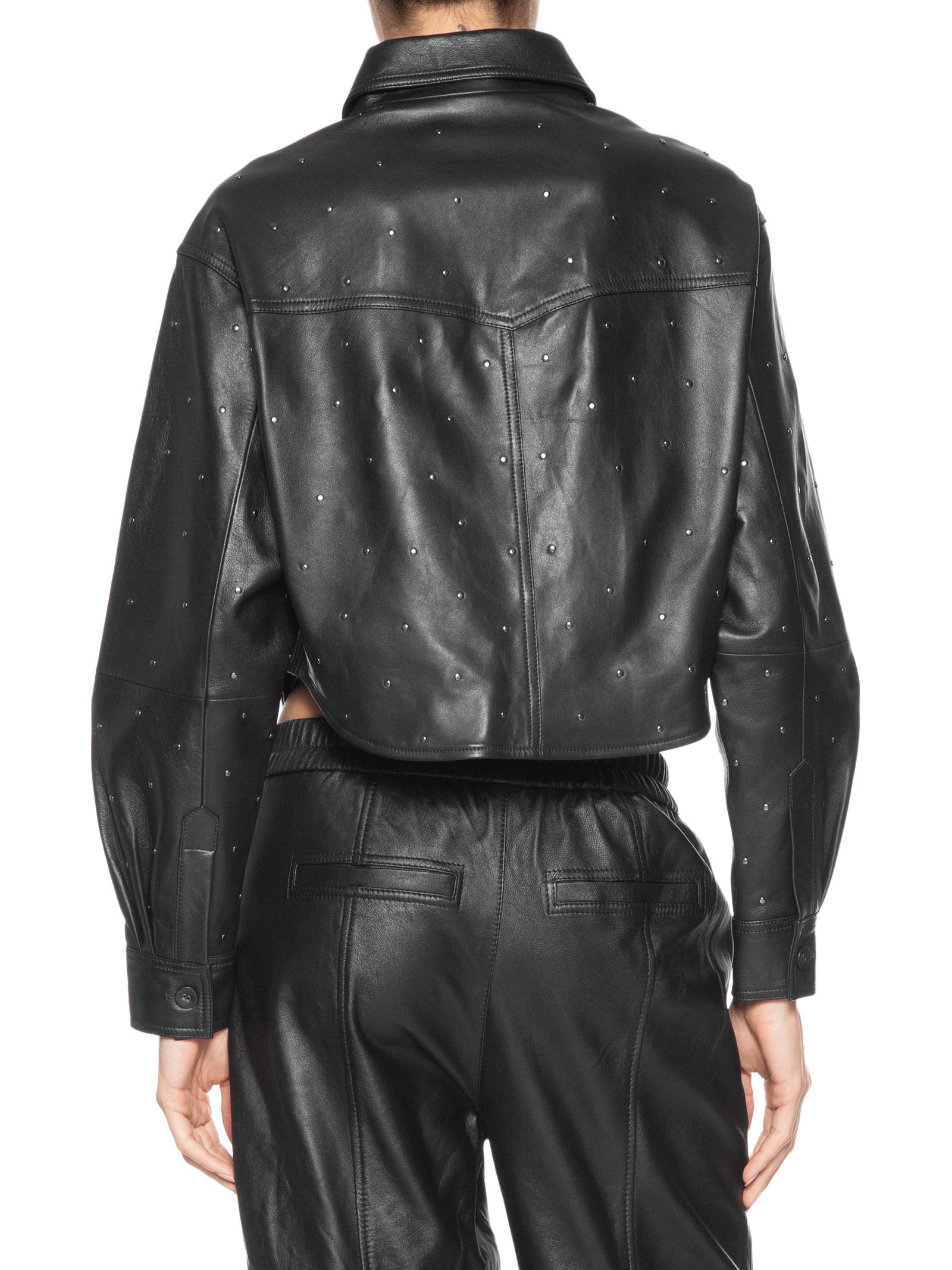 Jaqueta Feminina De Couro Mini Tachas Preto Animale