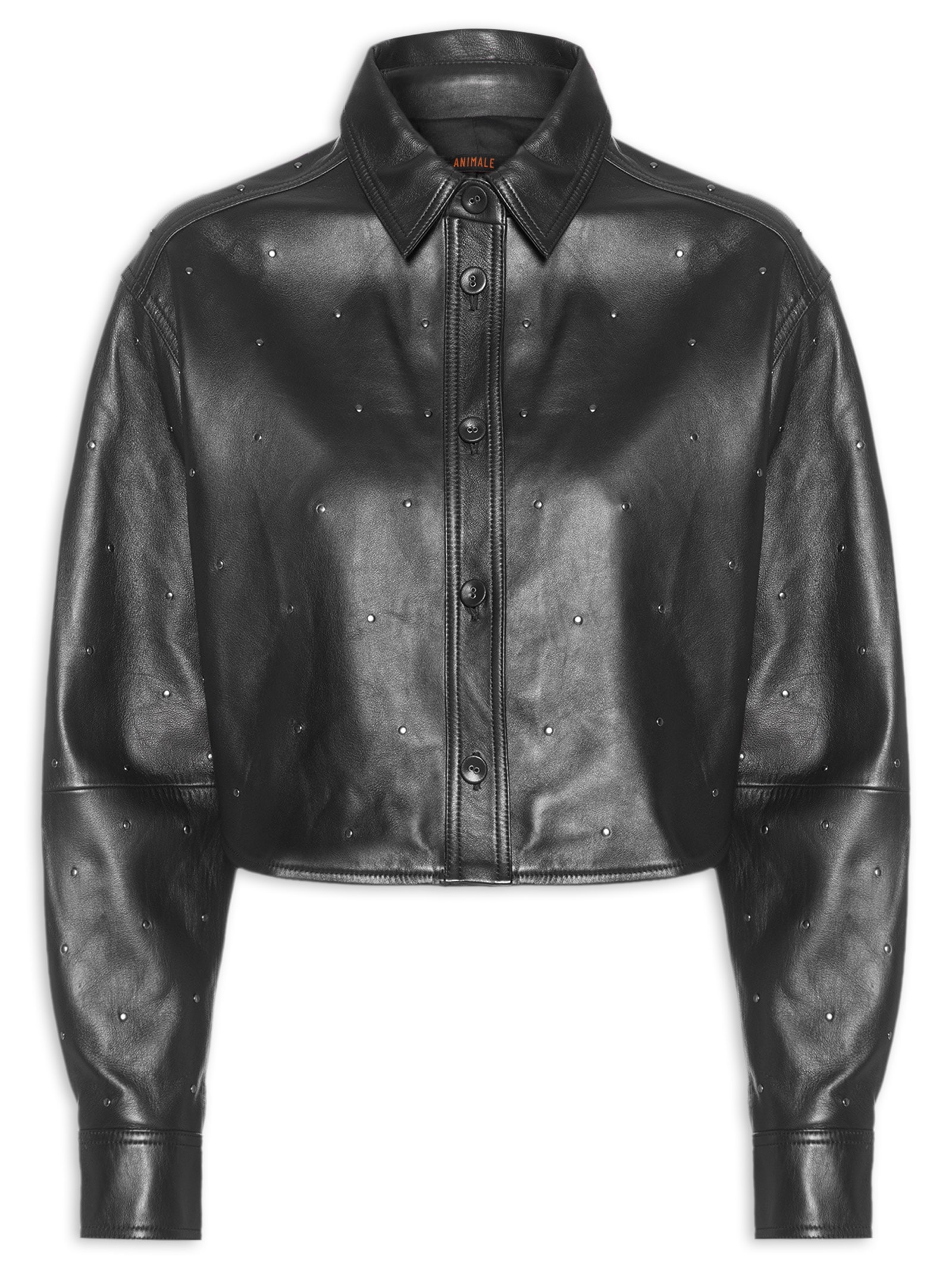 Jaqueta Feminina De Couro Mini Tachas Preto Animale