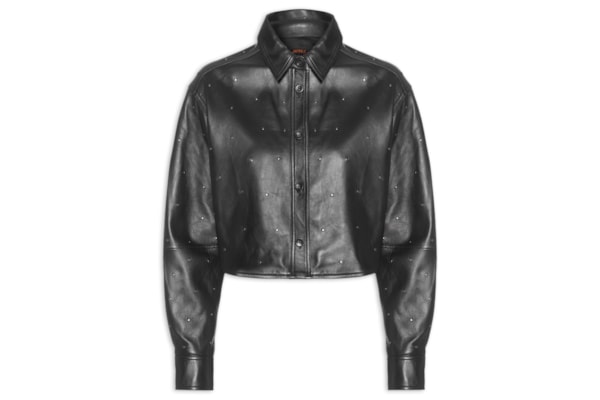 Jaqueta Feminina De Couro Mini Tachas - Preto