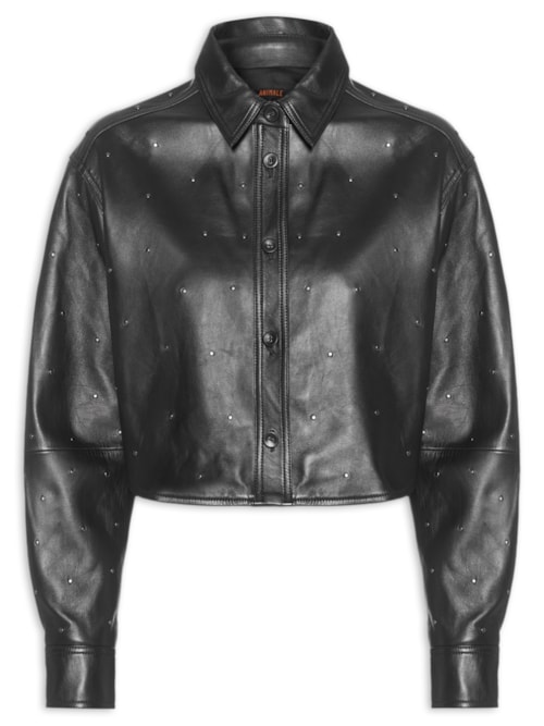 Jaqueta Feminina De Couro Mini Tachas - Preto