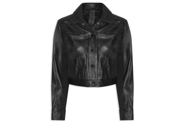 Jaqueta Feminina De Couro Mix Jeans - Preto