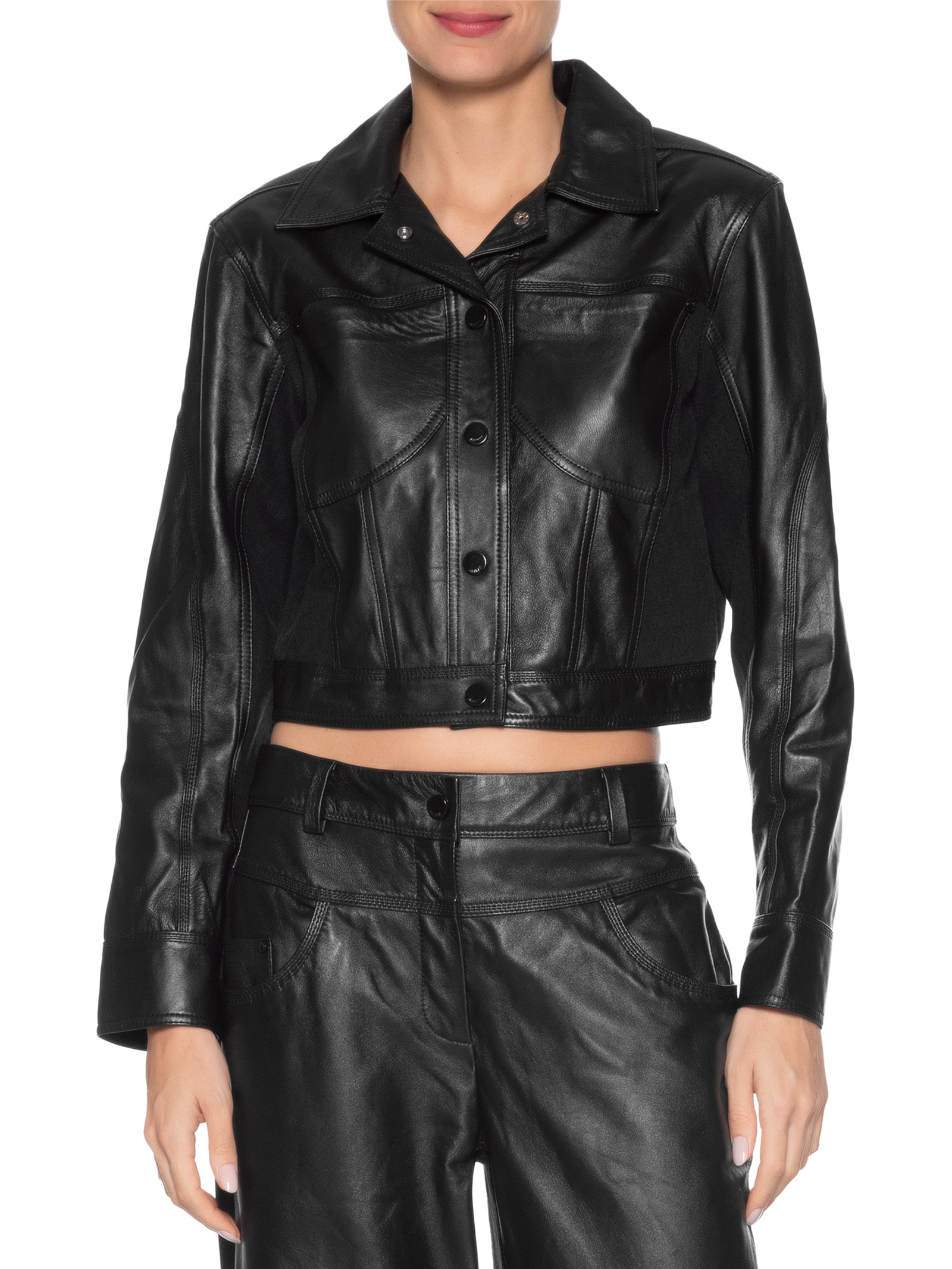 Jaqueta Feminina De Couro Mix Jeans Preto Animale