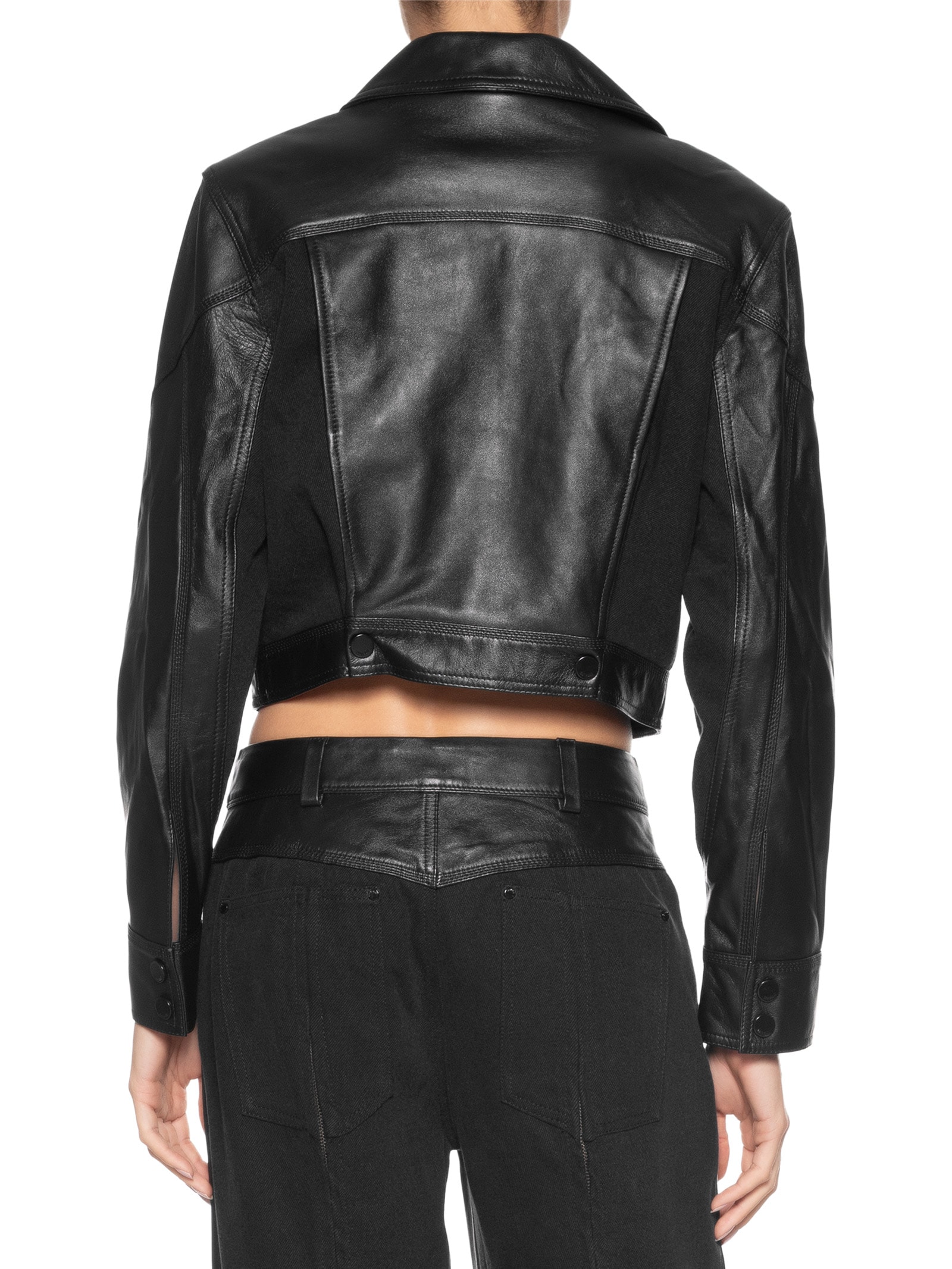 Jaqueta Feminina De Couro Mix Jeans Preto Animale