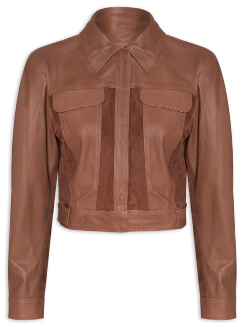 Jaqueta Feminina De Couro Mix Textura – Marrom
