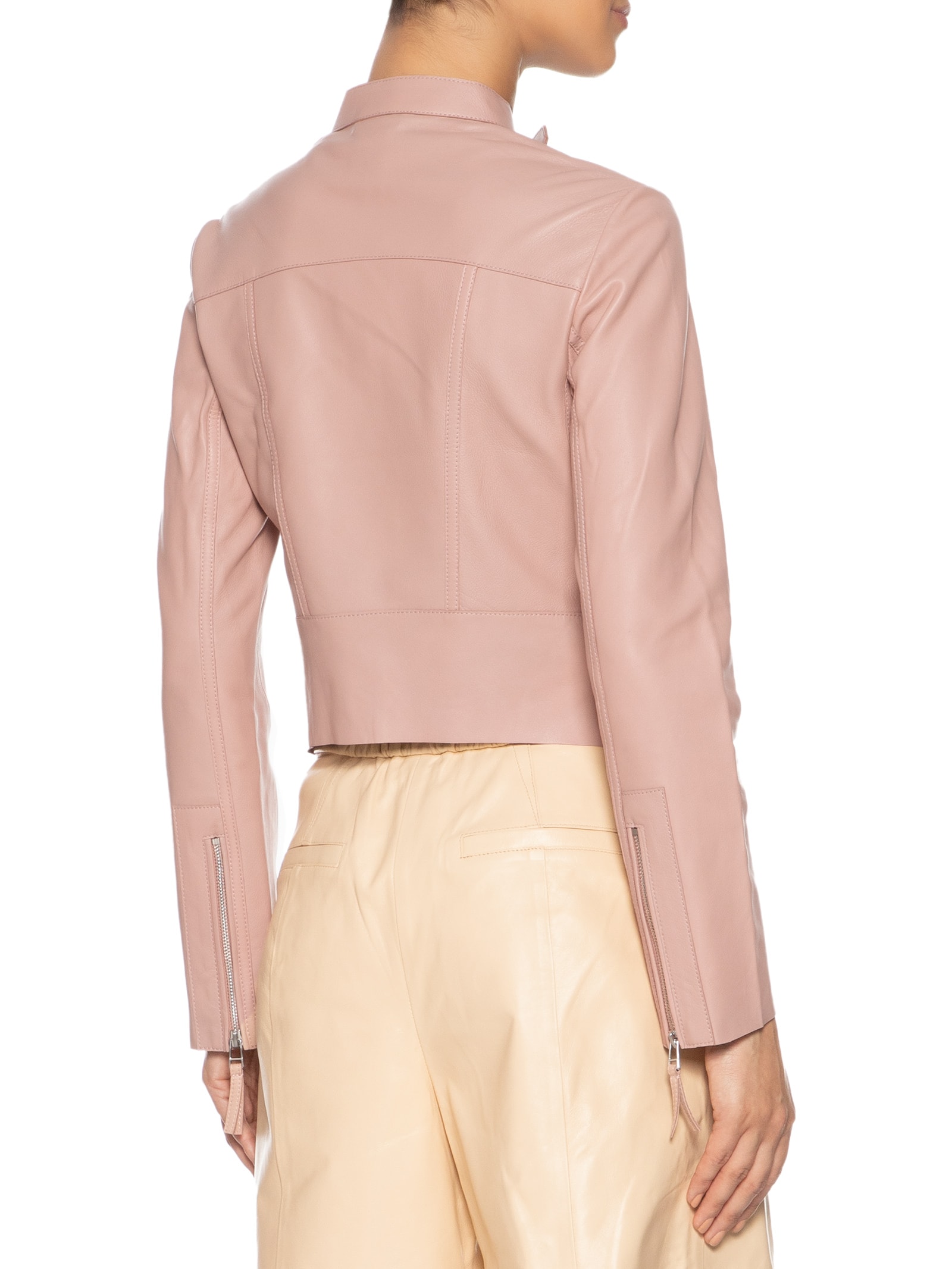 Jaqueta Feminina De Couro Motor Classic Rosa Animale