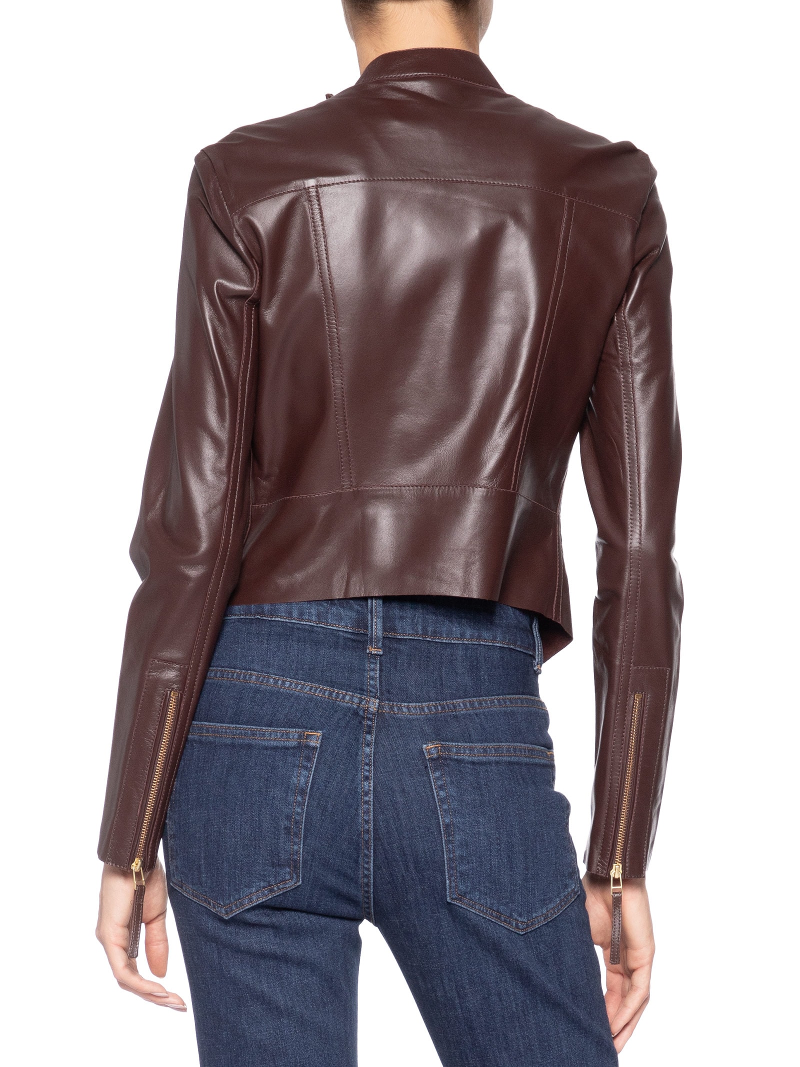 Jaqueta Feminina De Couro Motor Clássica Color Marrom Animale