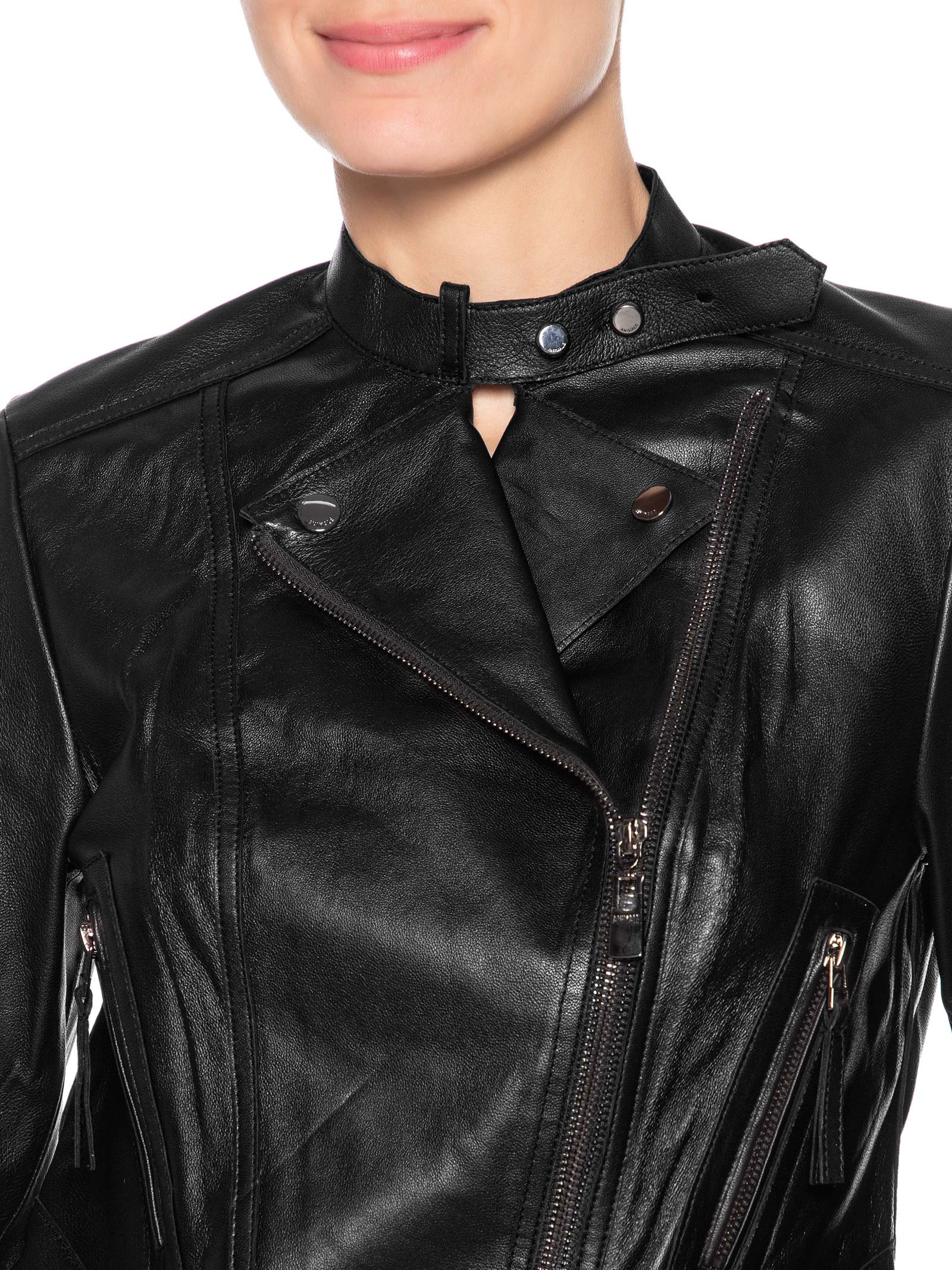 Jaqueta Feminina De Couro Motor Clássica Preto Animale