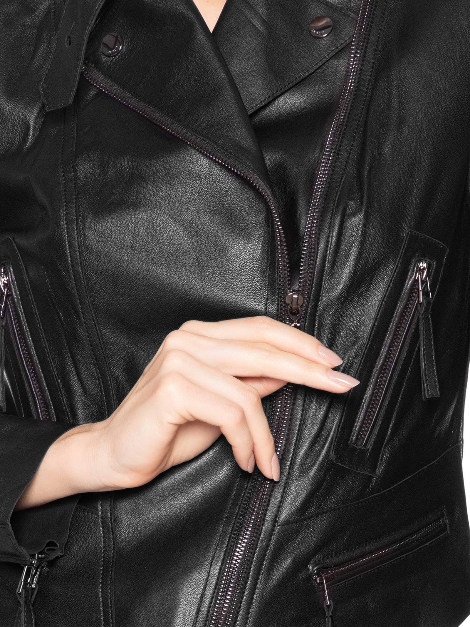 Jaqueta Feminina De Couro Motor Clássica Preto Animale