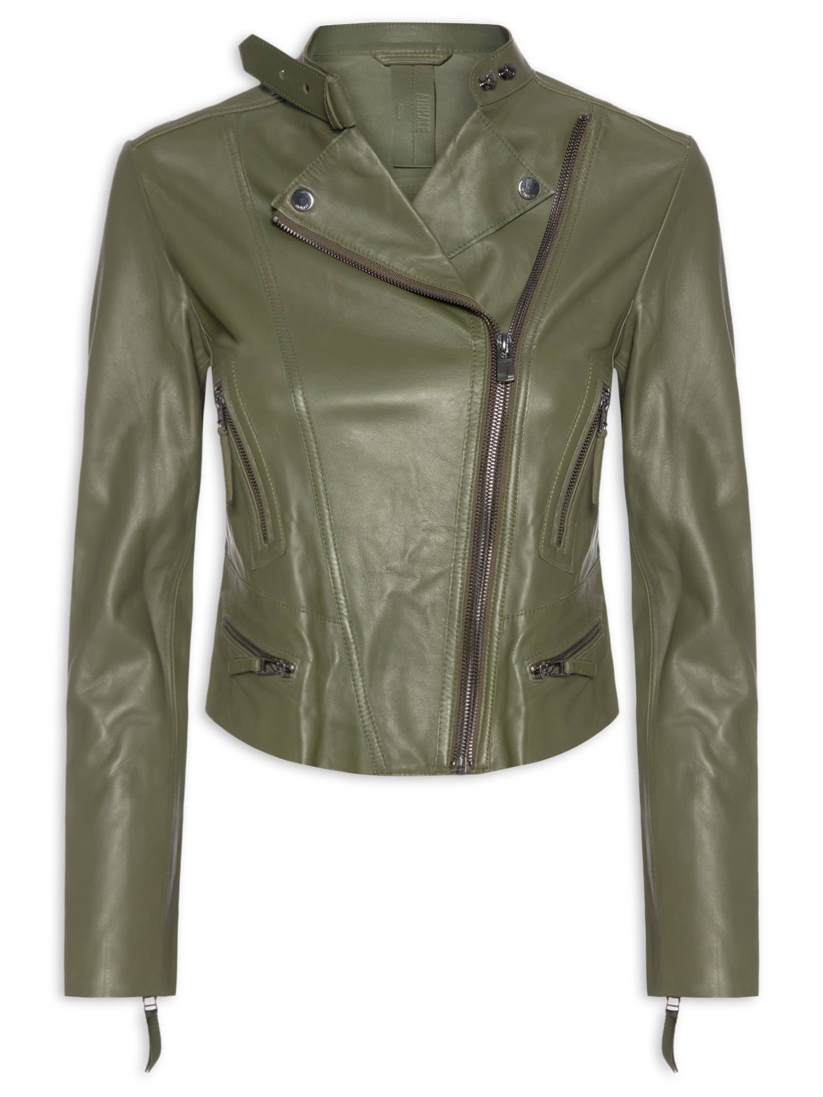 Jaqueta Feminina De Couro Motor Clássica Verde Animale