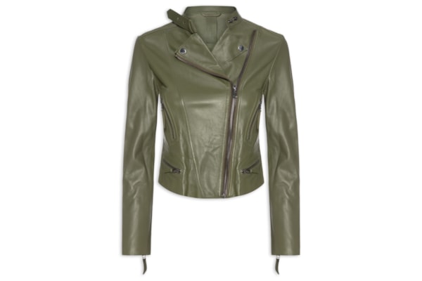 Jaqueta Feminina De Couro Motor Clássica - Verde