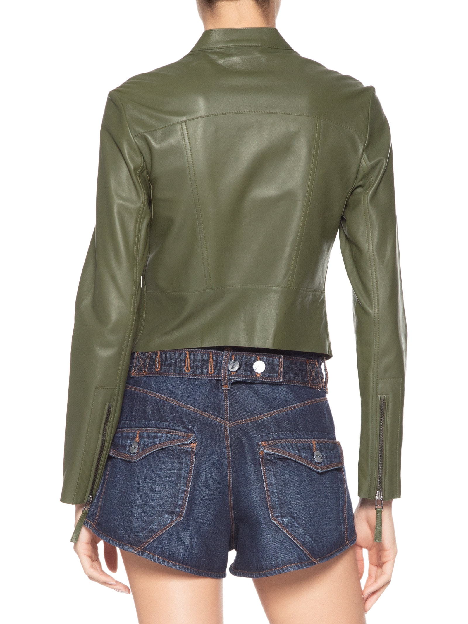 Jaqueta Feminina De Couro Motor Clássica Verde Animale