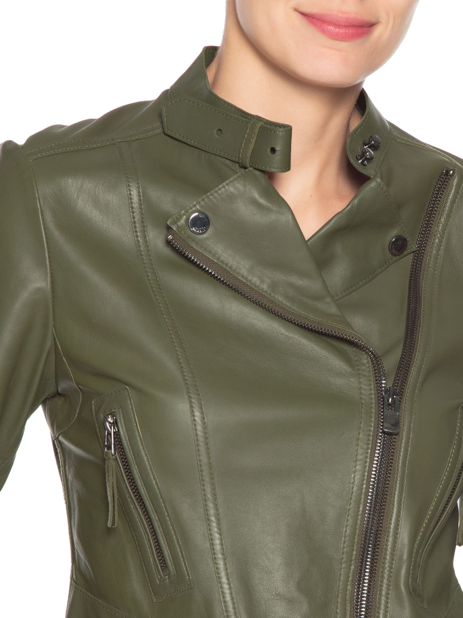 Jaqueta Feminina De Couro Motor Clássica Verde Animale