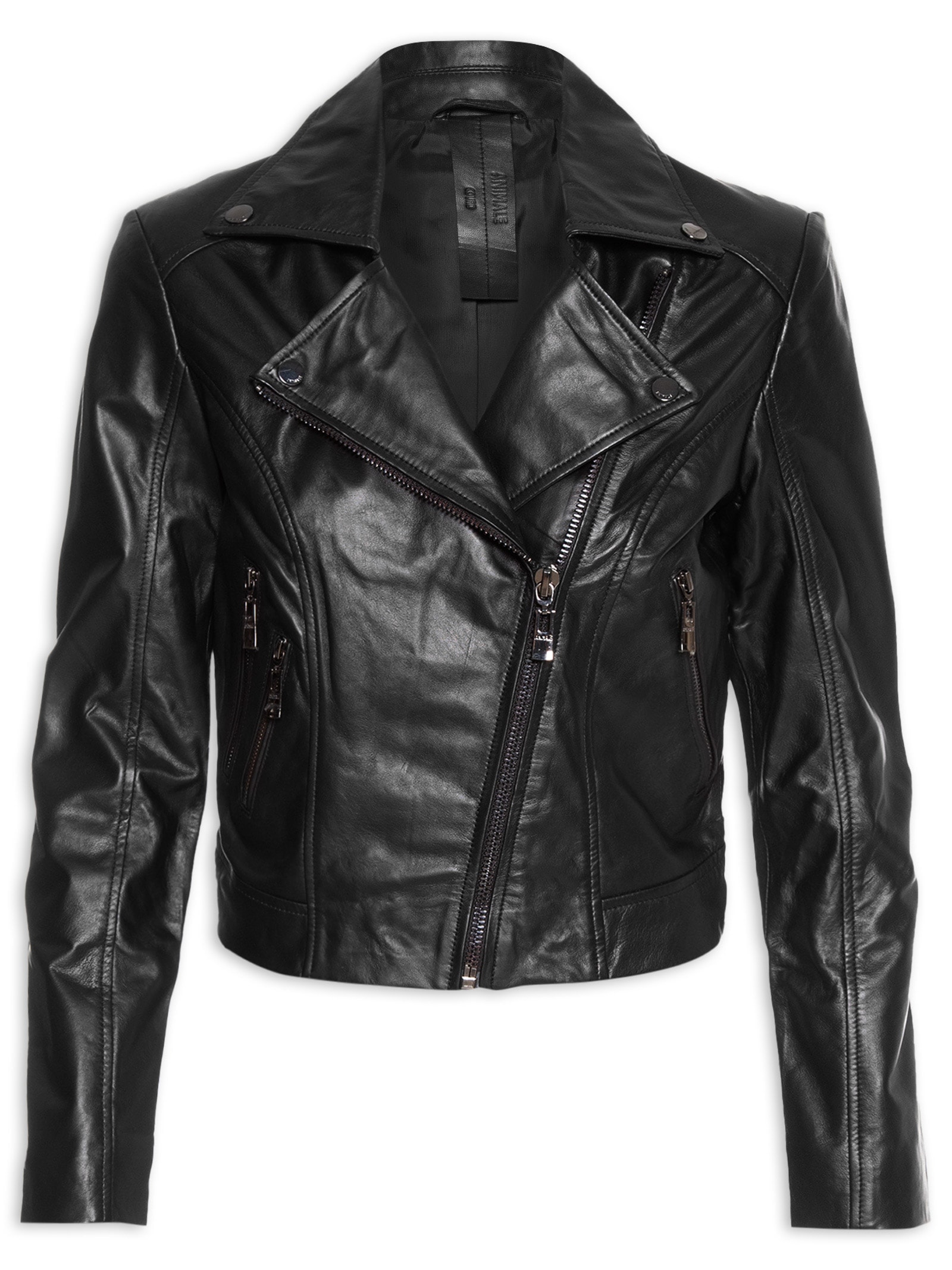 Jaqueta Feminina De Couro Motor Furadinha Preto Animale