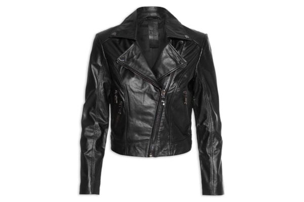Jaqueta Feminina De Couro Motor Furadinha - Preto