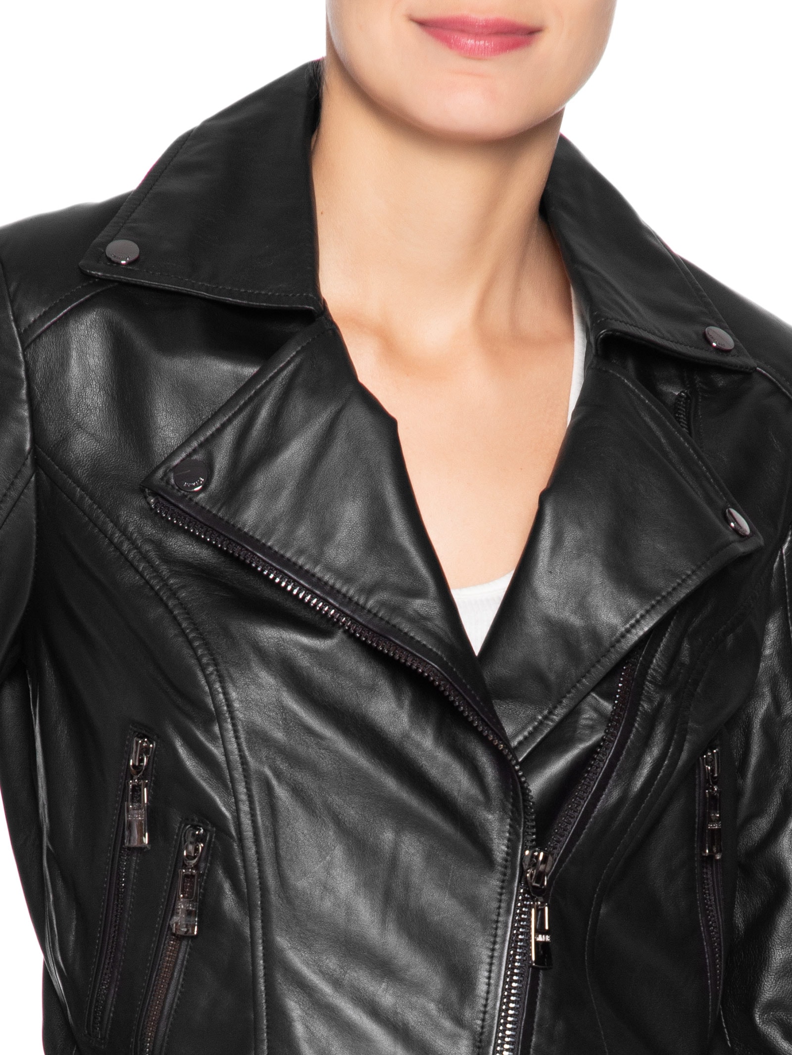 Jaqueta Feminina De Couro Motor Furadinha Preto Animale