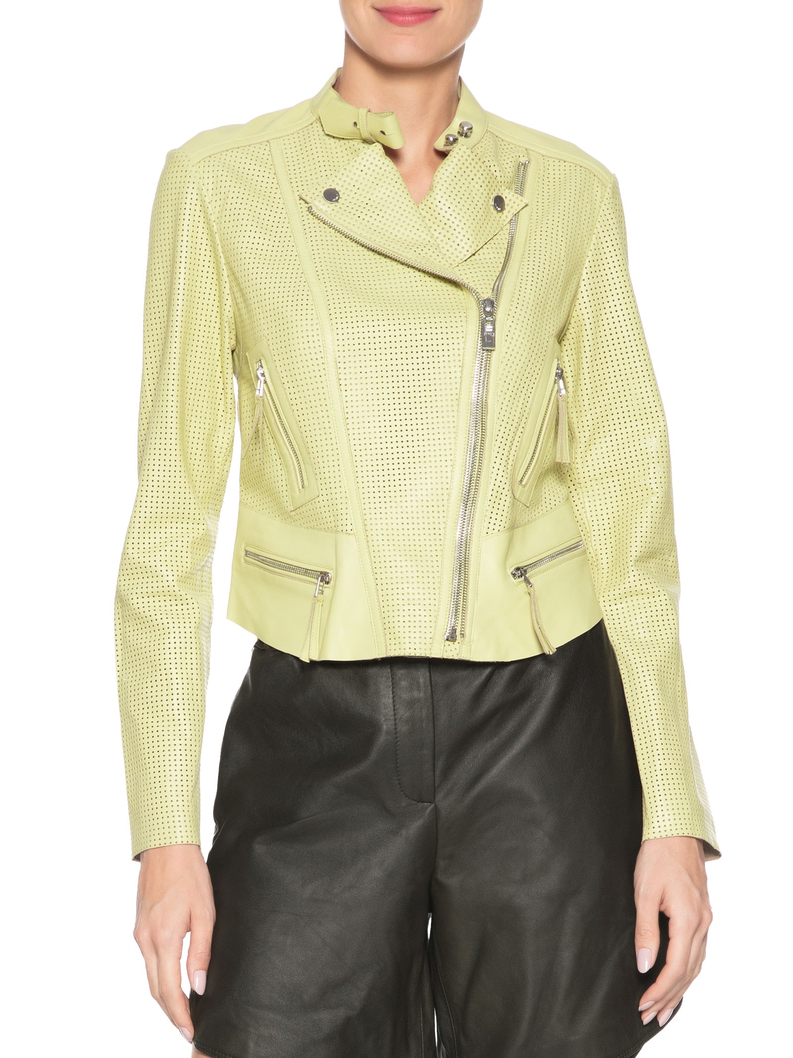 Jaqueta Feminina De Couro Motor Furadinha Verde Animale