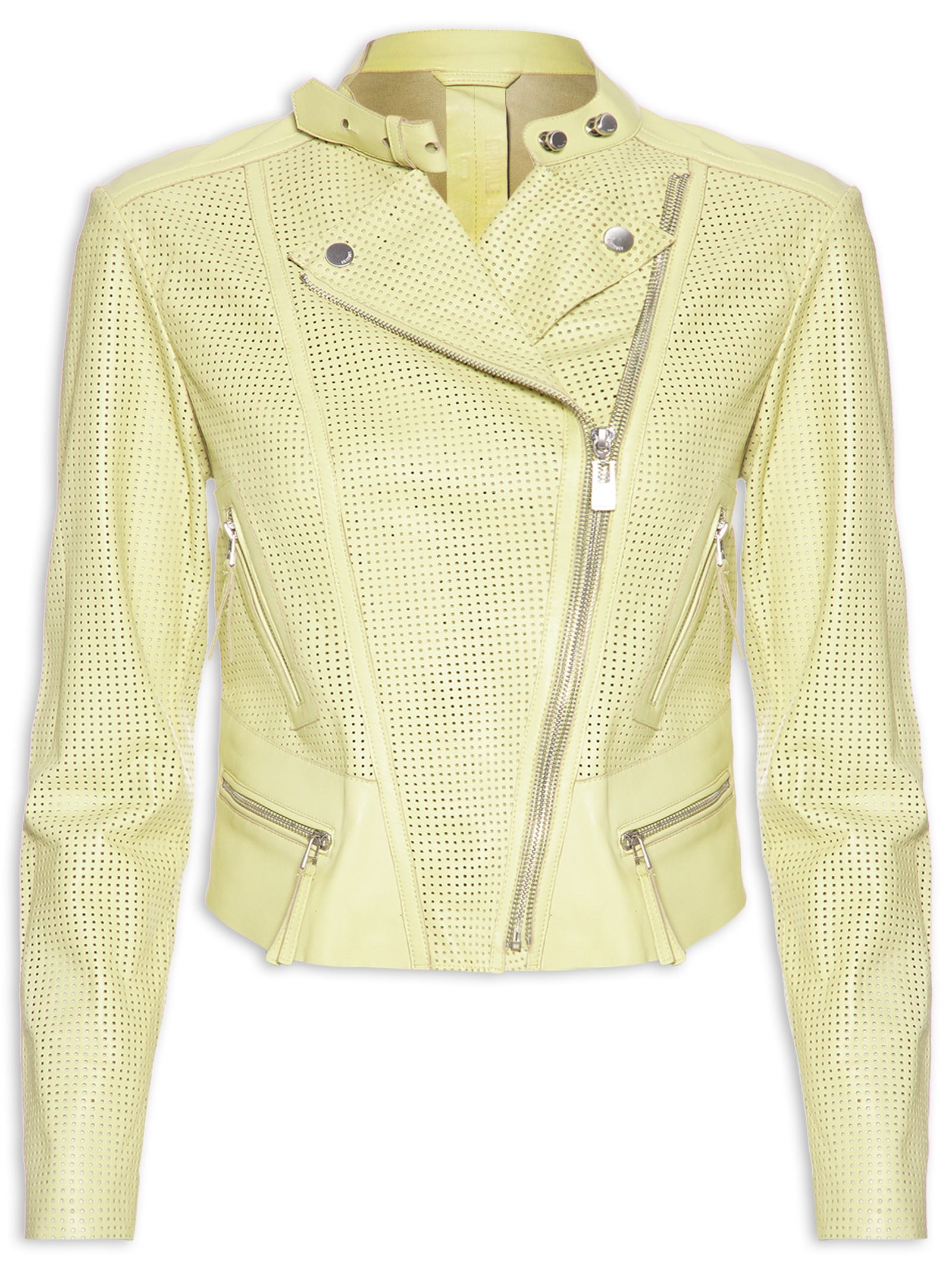 Jaqueta Feminina De Couro Motor Furadinha Verde Animale