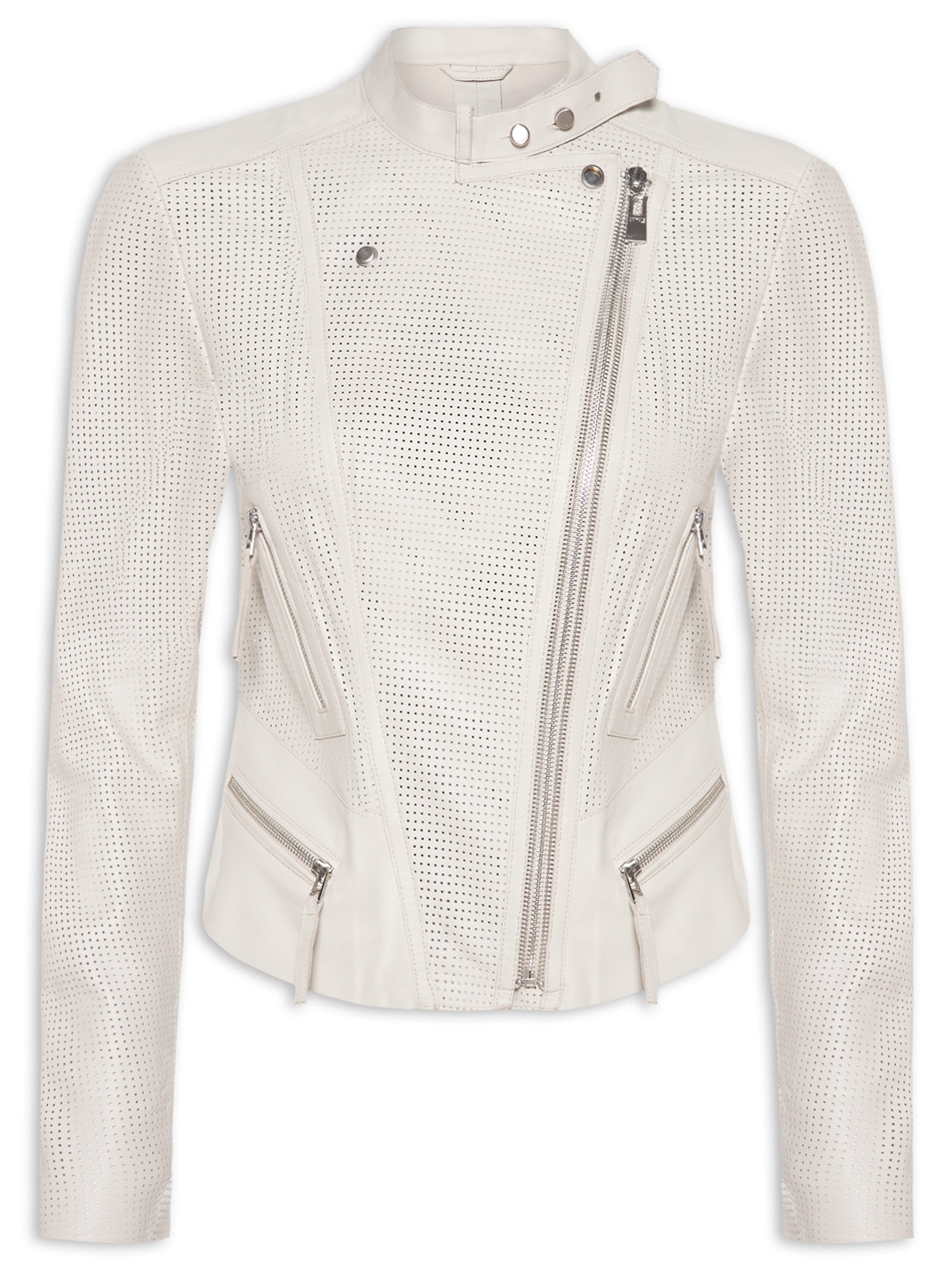 Jaqueta Feminina de Couro Motor Furadinha  – Branco Animale