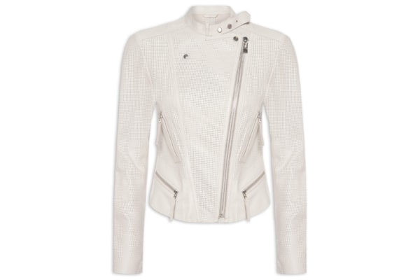 Jaqueta Feminina de Couro Motor Furadinha  – Branco