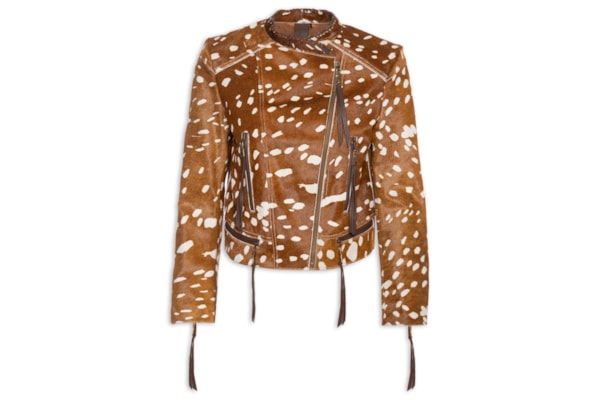 Jaqueta Feminina De Couro Pelo Animal Print - Marrom