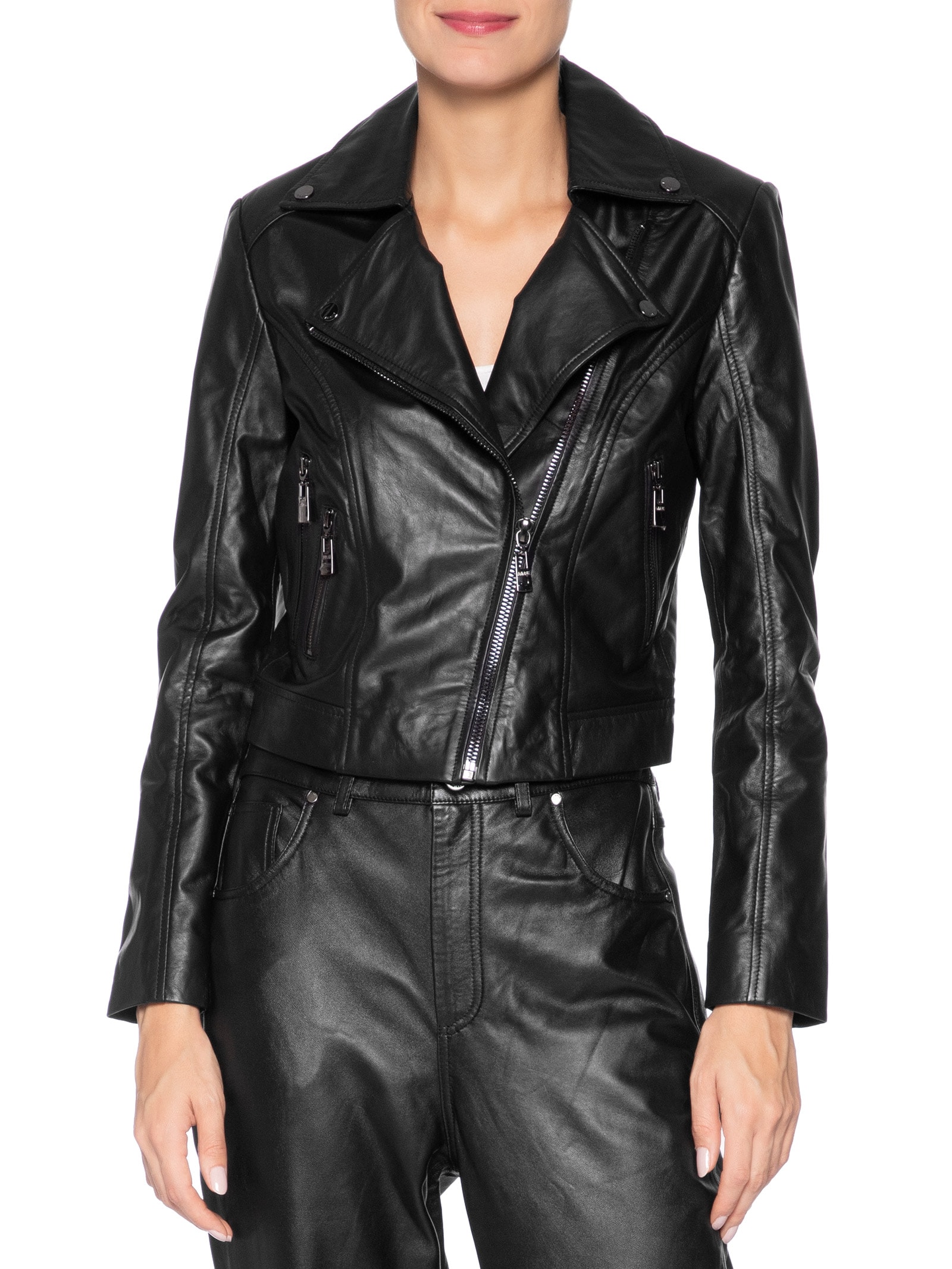 Jaqueta Feminina De Couro Perfecto Classica  Preto Animale