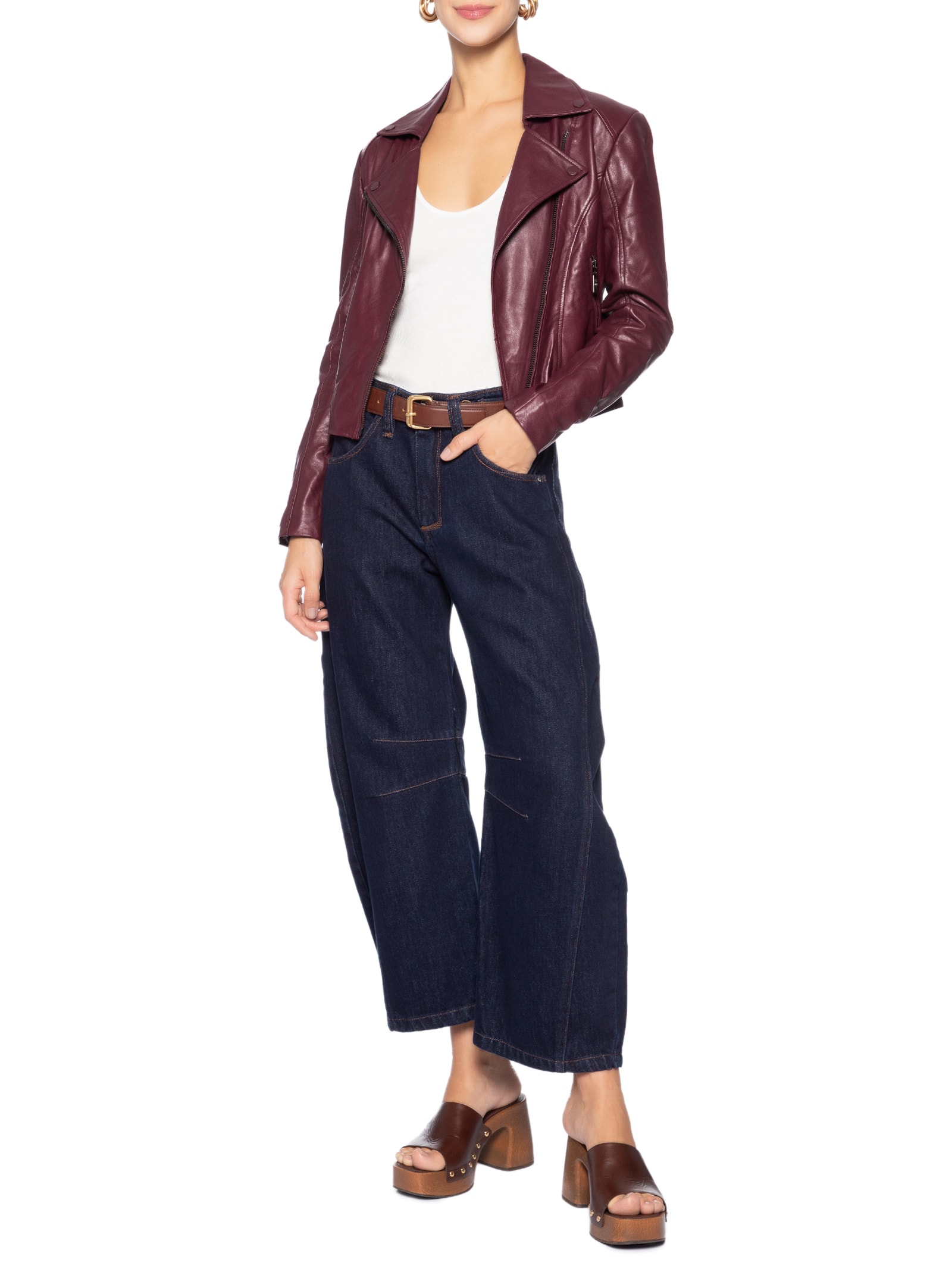 Jaqueta Feminina De Couro Perfecto Clássica Vermelho Animale