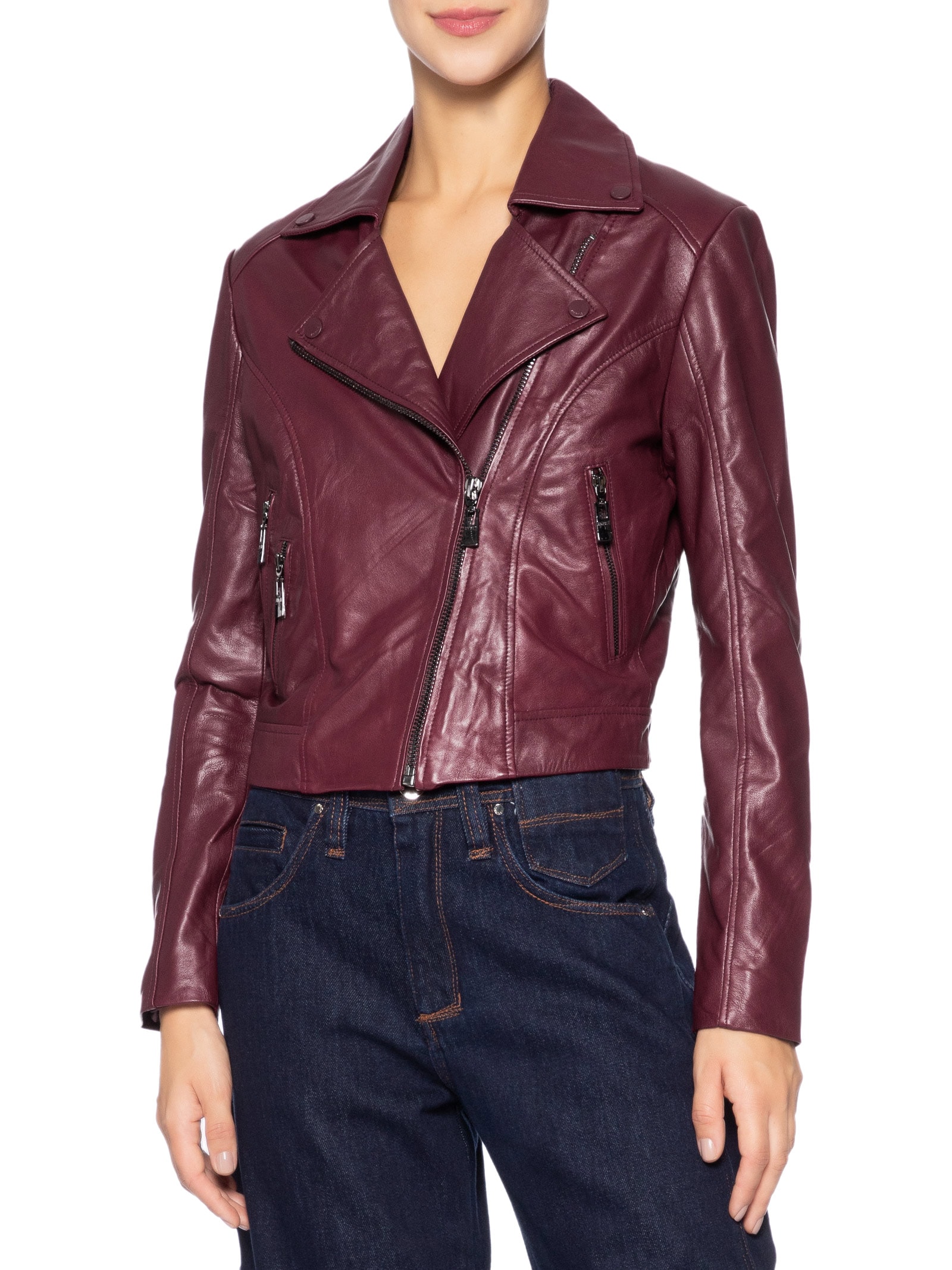 Jaqueta Feminina De Couro Perfecto Clássica Vermelho Animale