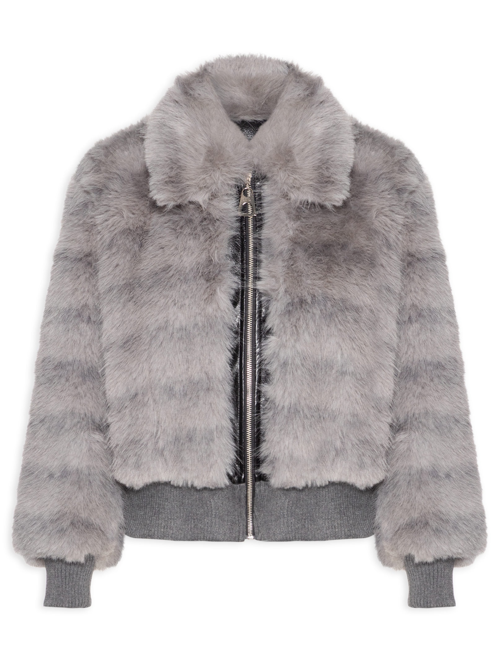 Jaqueta Feminina De Pelo Com Gola Cinza Lança Perfume