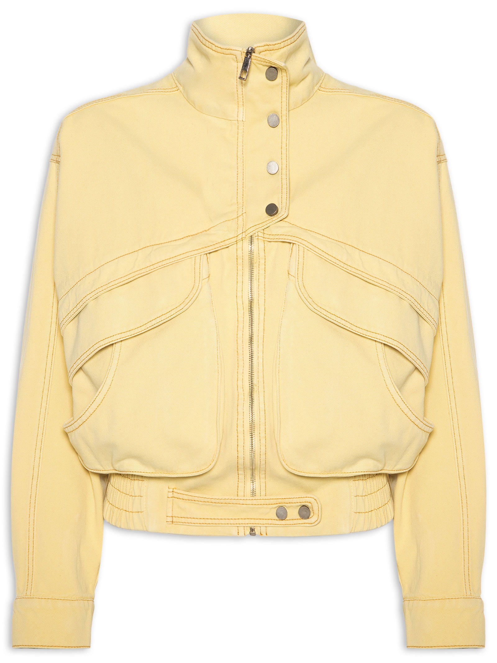 Jaqueta Feminina De Sarja Maxi Bomber Vista Amarelo Animale Jeans