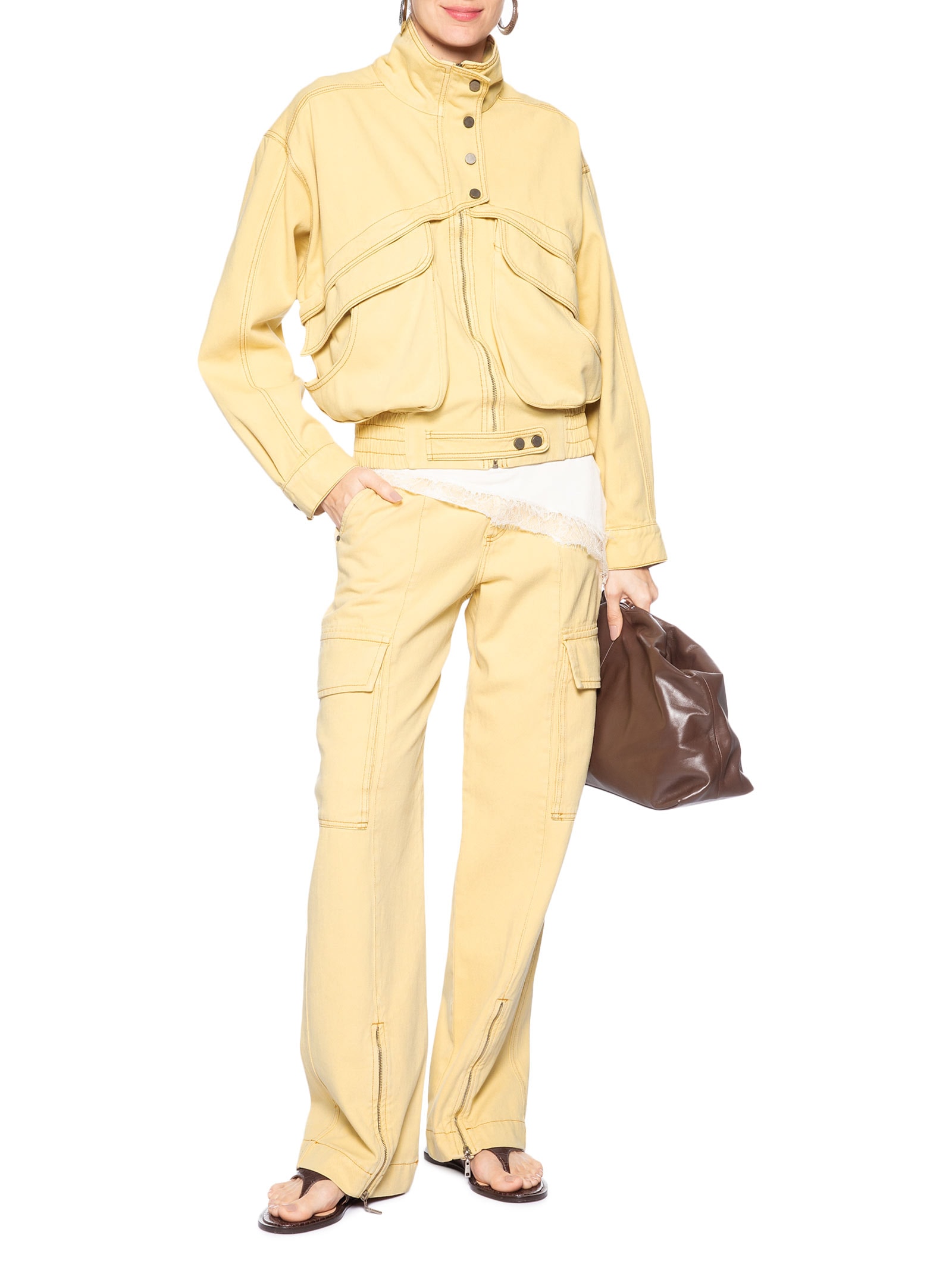 Jaqueta Feminina De Sarja Maxi Bomber Vista Amarelo Animale Jeans