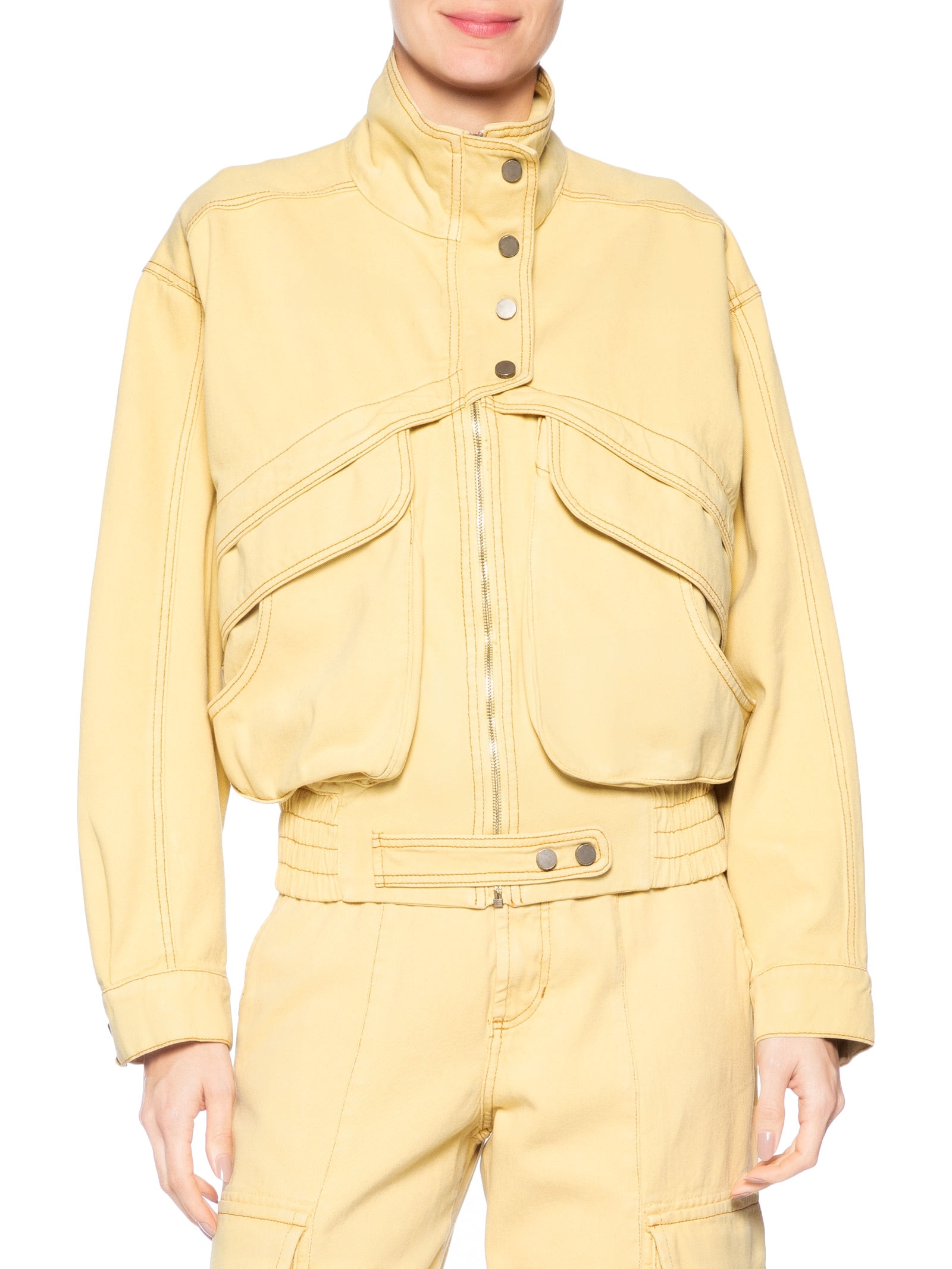 Jaqueta Feminina De Sarja Maxi Bomber Vista Amarelo Animale Jeans