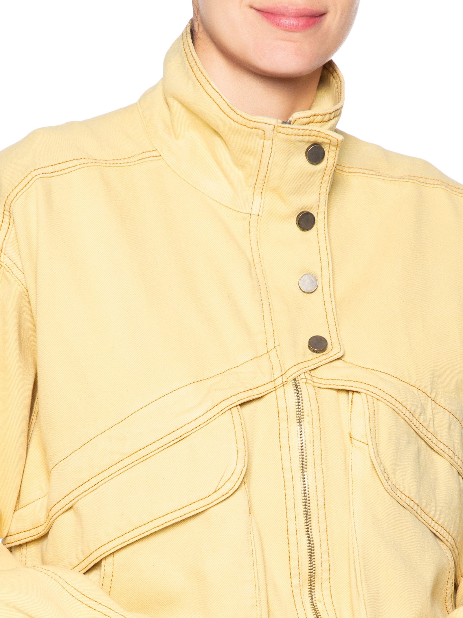 Jaqueta Feminina De Sarja Maxi Bomber Vista Amarelo Animale Jeans