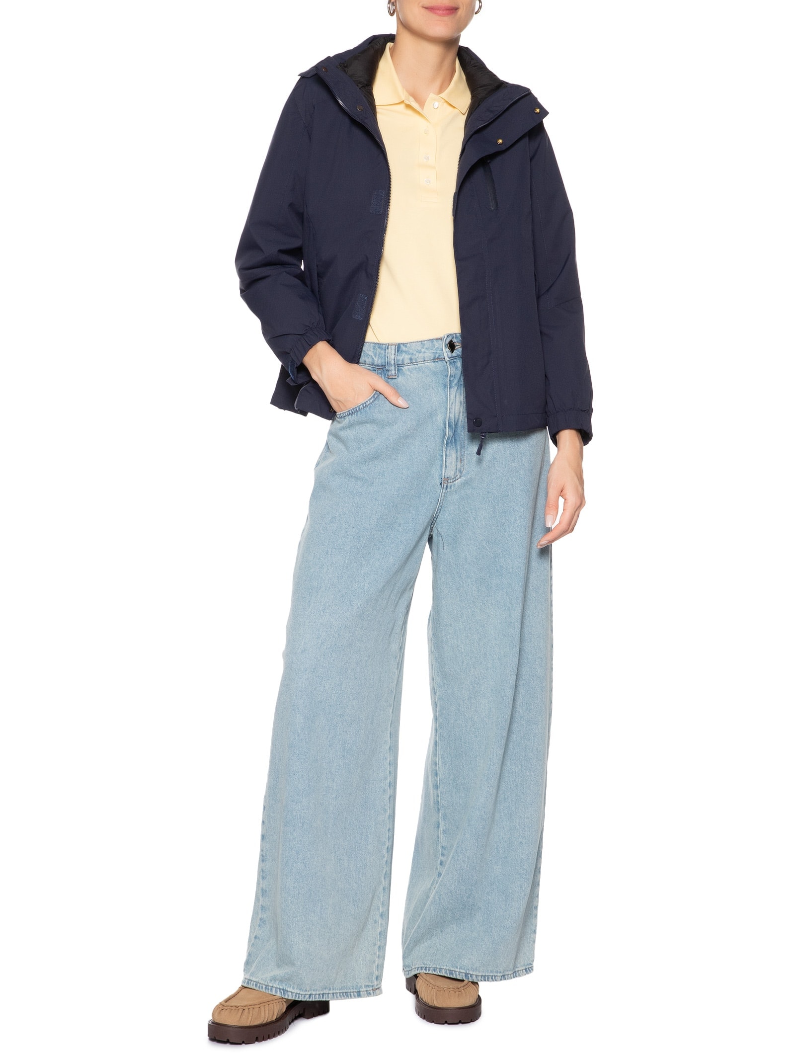 Jaqueta Feminina Dois Em Um Capuz Removível Azul Basiq