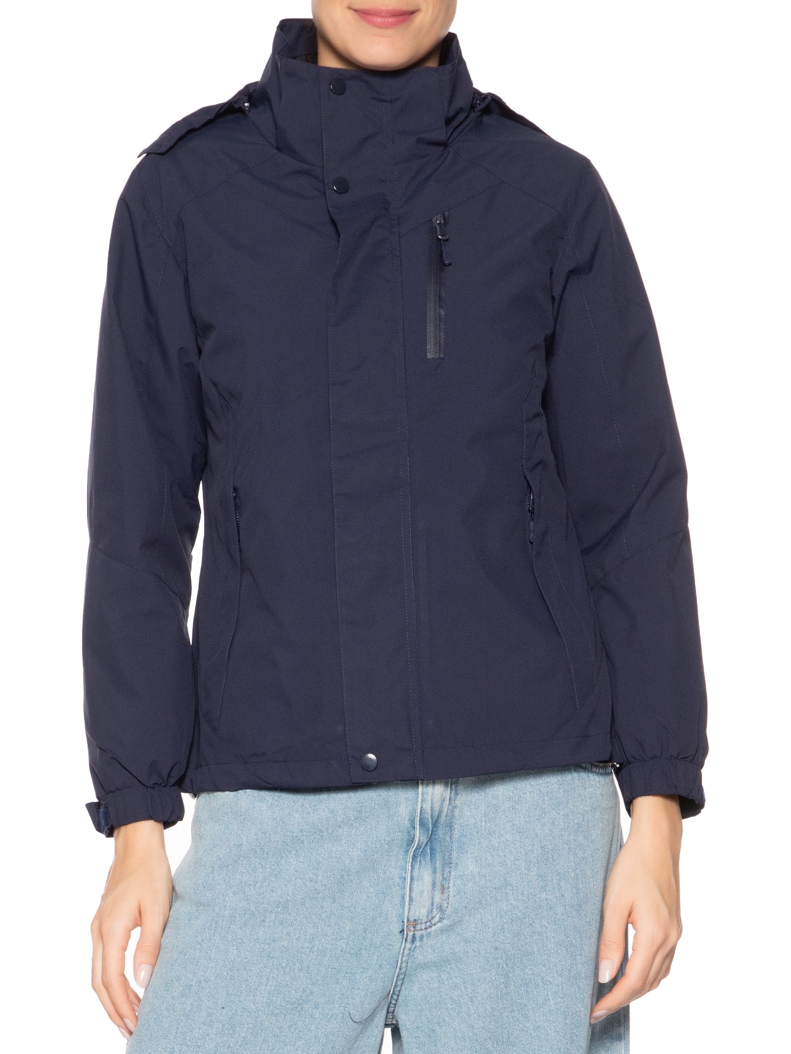 Jaqueta Feminina Dois Em Um Capuz Removível Azul Basiq