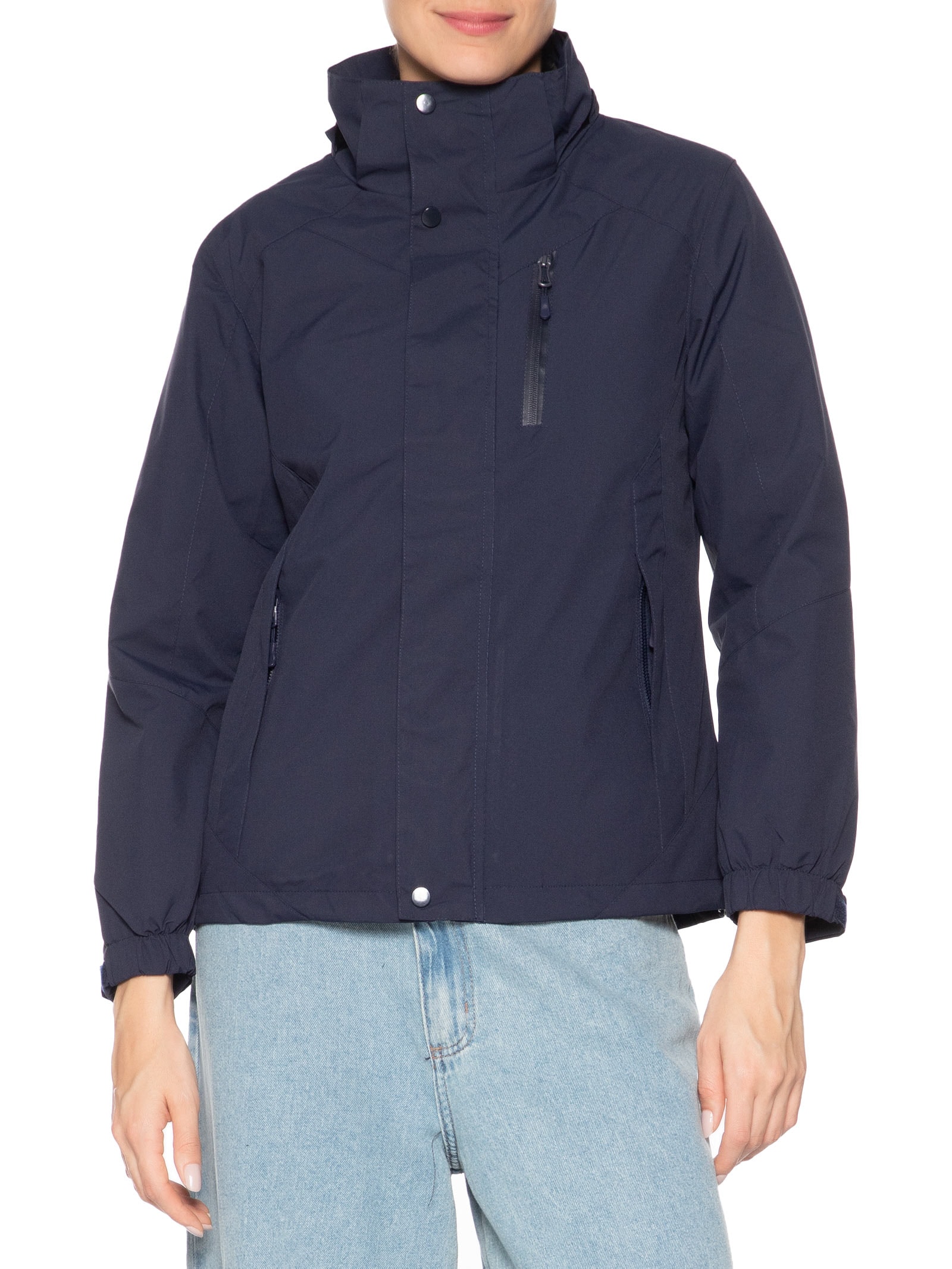 Jaqueta Feminina Dois Em Um Capuz Removível Azul Basiq