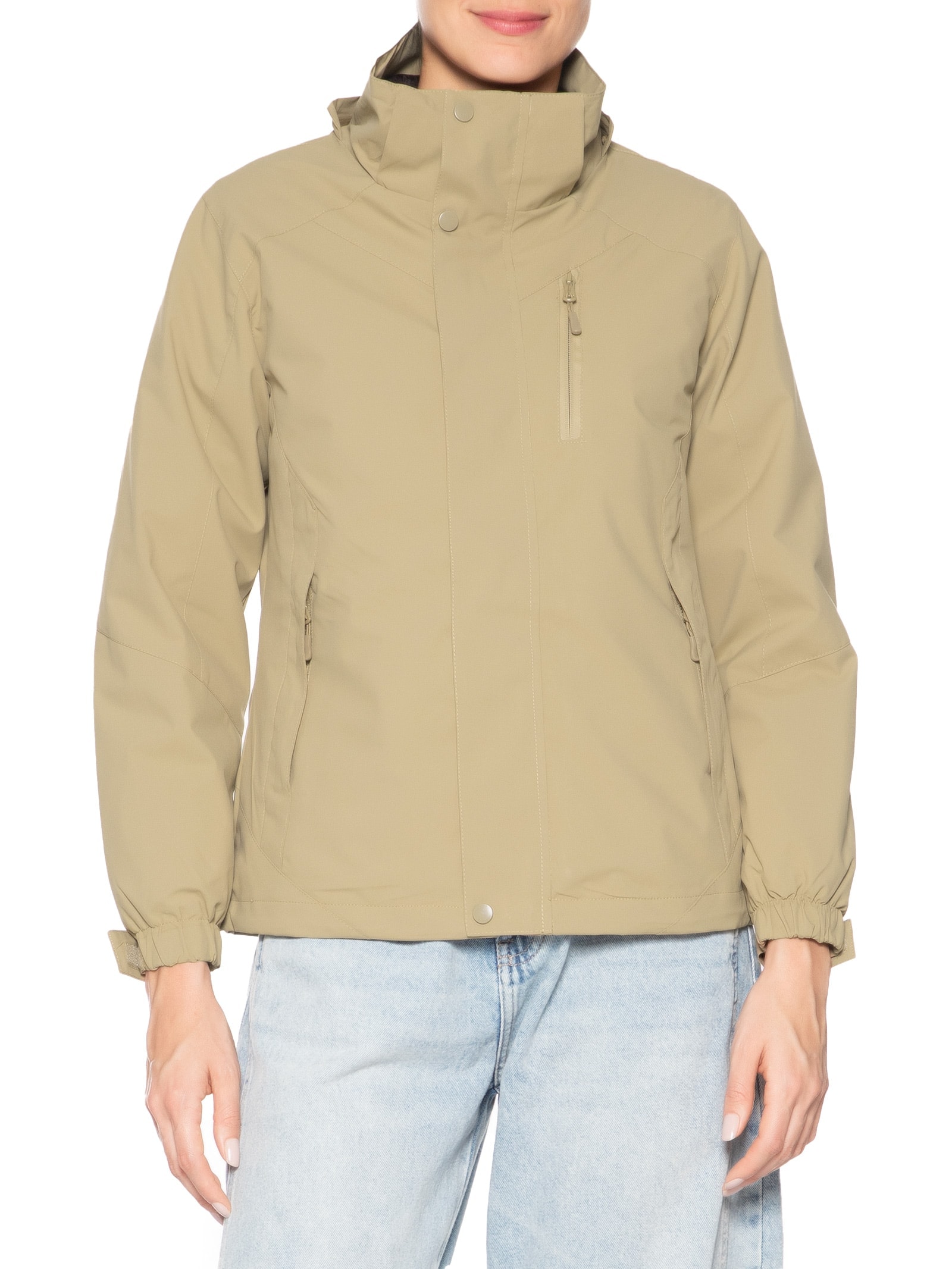 Jaqueta Feminina Dois Em Um Capuz Removível Bege Basiq