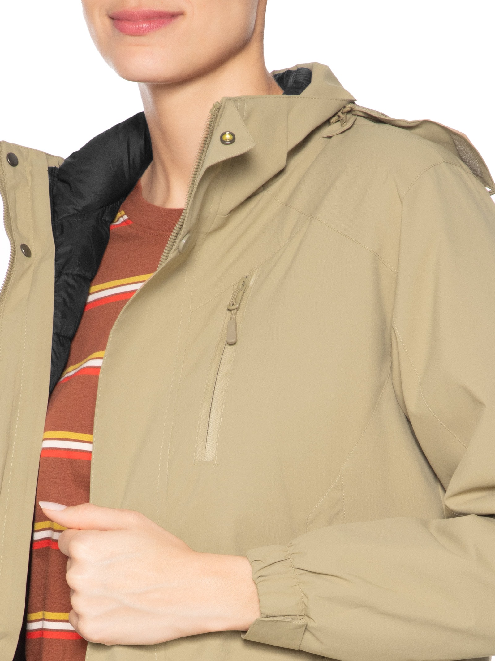 Jaqueta Feminina Dois Em Um Capuz Removível Bege Basiq