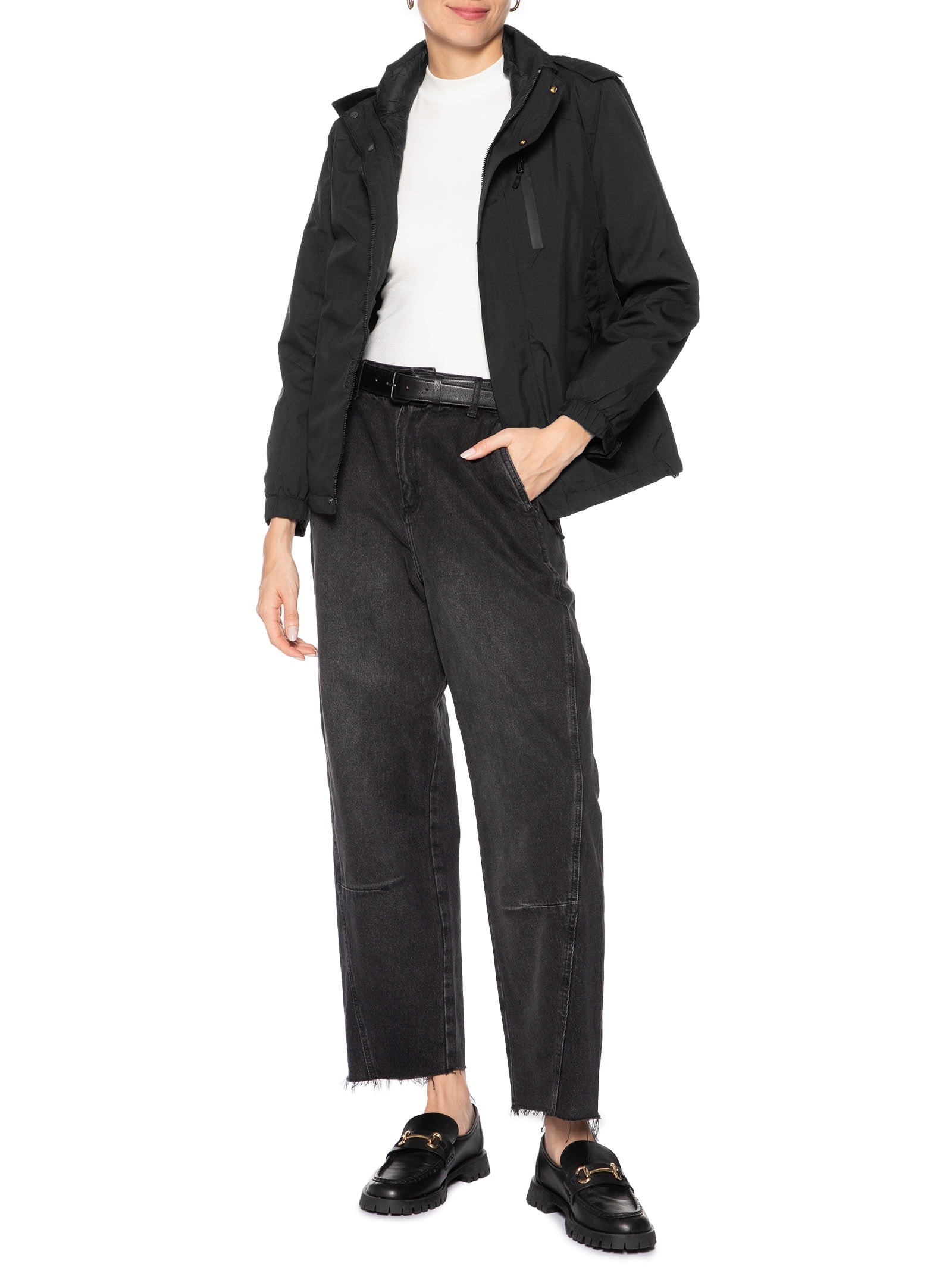 Jaqueta Feminina Dois Em Um Capuz Removível Preto Basiq