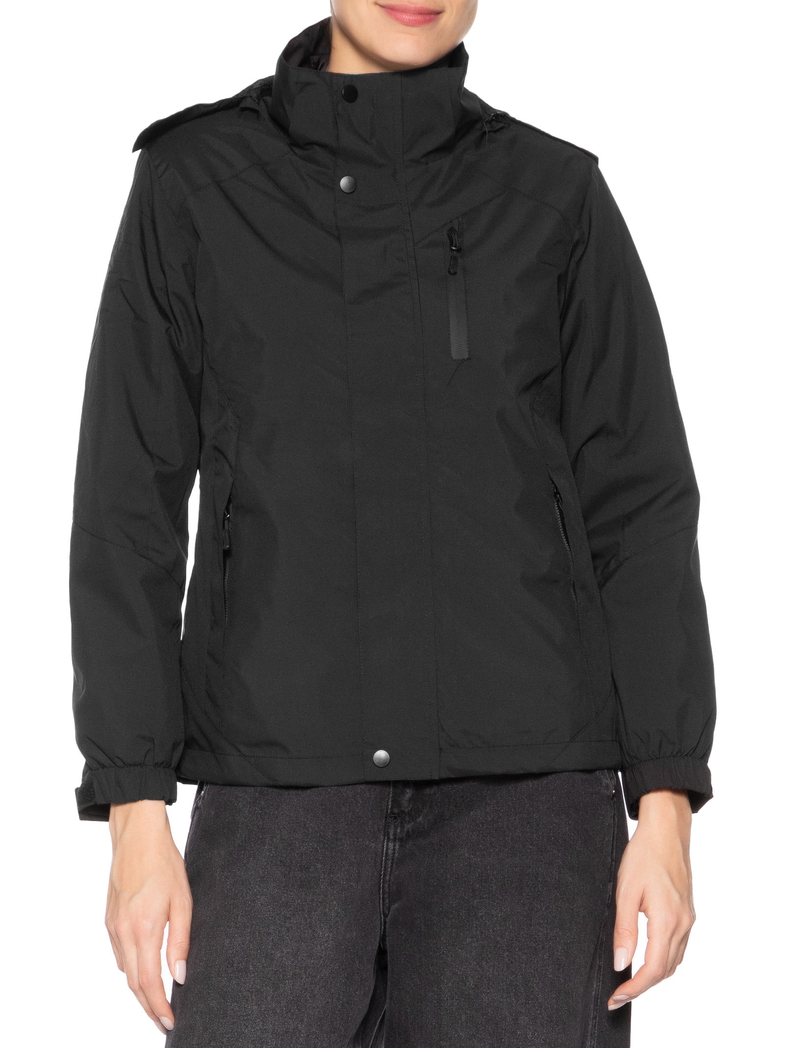 Jaqueta Feminina Dois Em Um Capuz Removível Preto Basiq