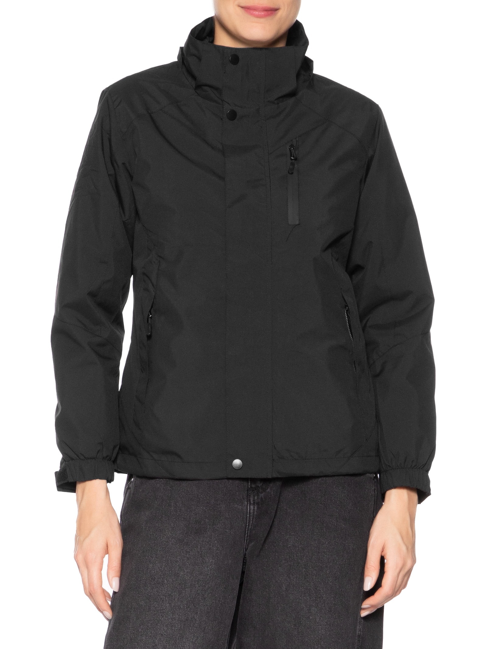 Jaqueta Feminina Dois Em Um Capuz Removível Preto Basiq