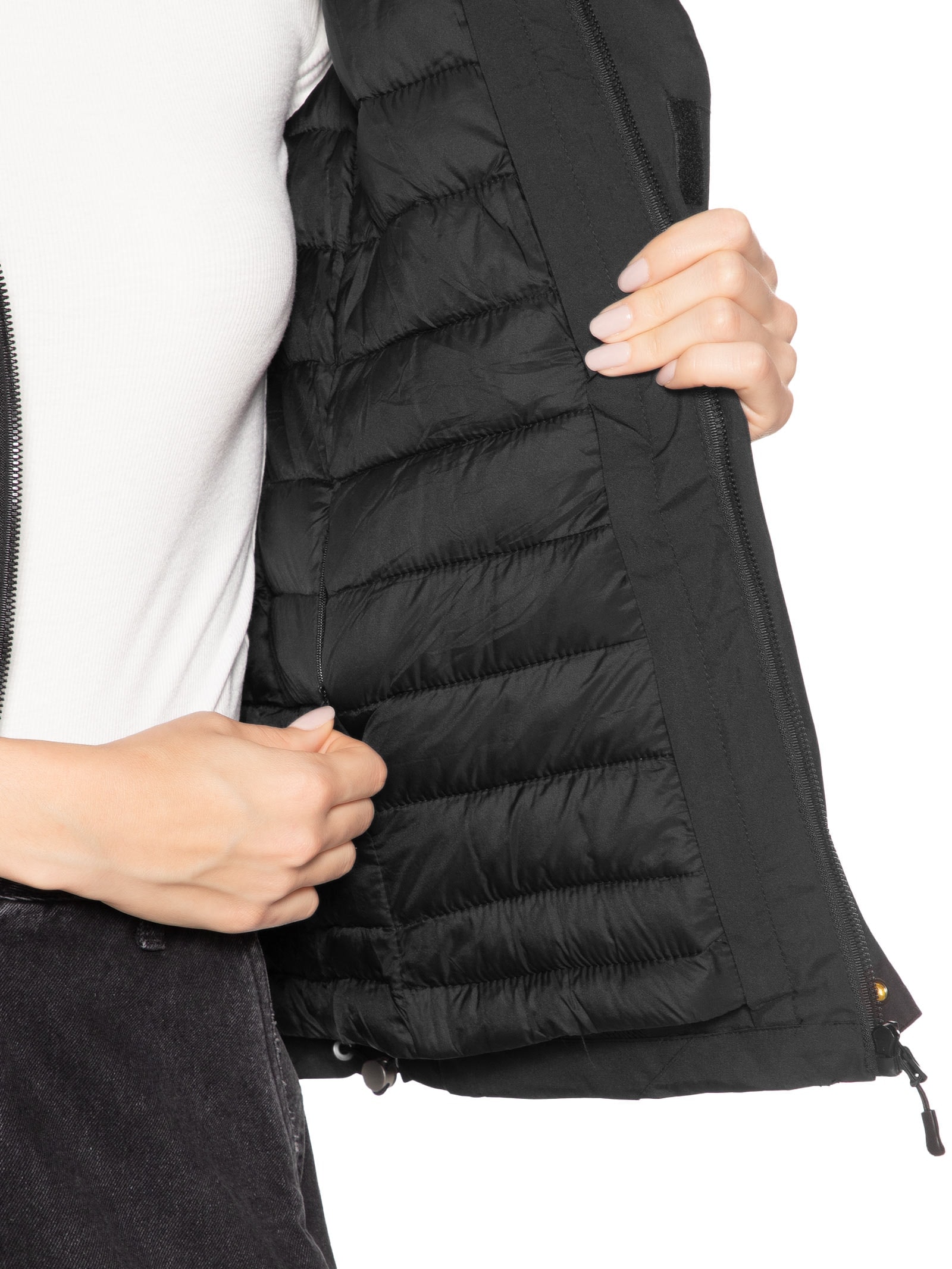 Jaqueta Feminina Dois Em Um Capuz Removível Preto Basiq