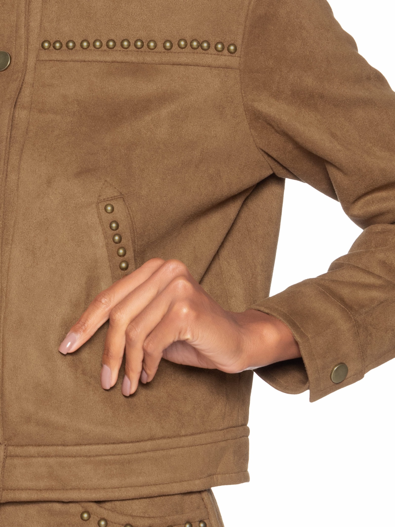 Jaqueta Feminina em Suede com Tachas Marrom Market 33