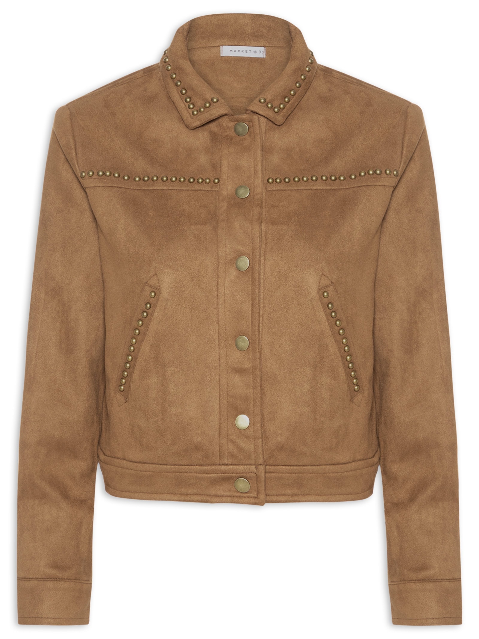 Jaqueta Feminina em Suede com Tachas Marrom Market 33