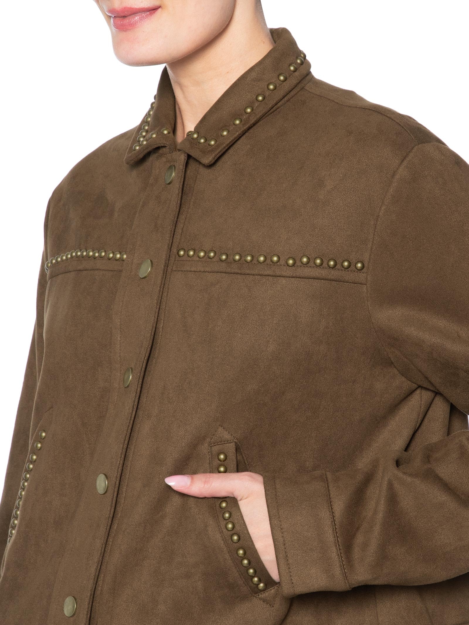 Jaqueta Feminina em Suede com Tachas Marrom Market 33