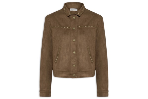 Jaqueta Feminina em Suede com Tachas - Marrom