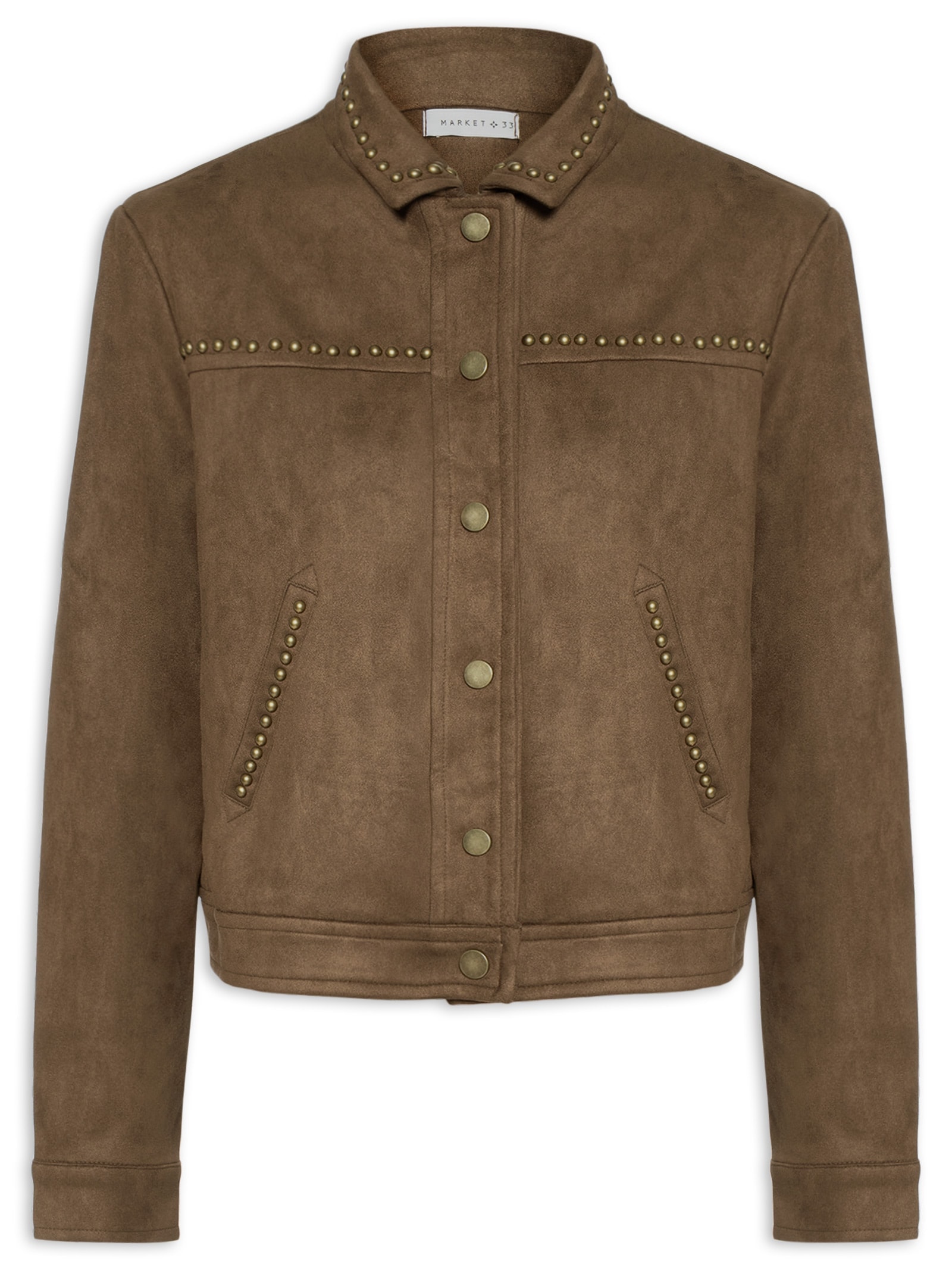 Jaqueta Feminina em Suede com Tachas Marrom Market 33