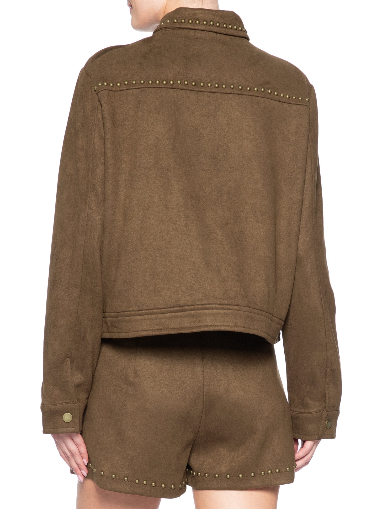 Jaqueta Feminina em Suede com Tachas Marrom Market 33