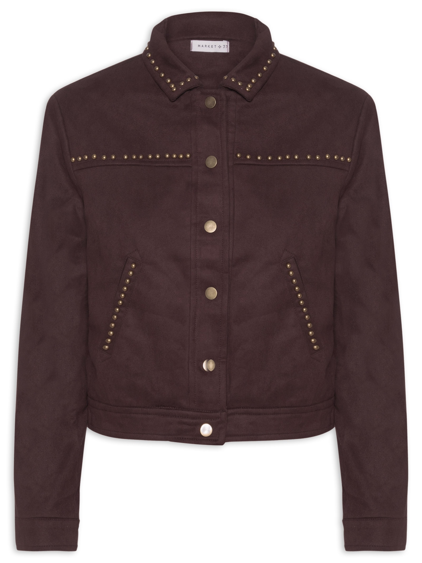 Jaqueta Feminina em Suede com Tachas Vermelho Market 33