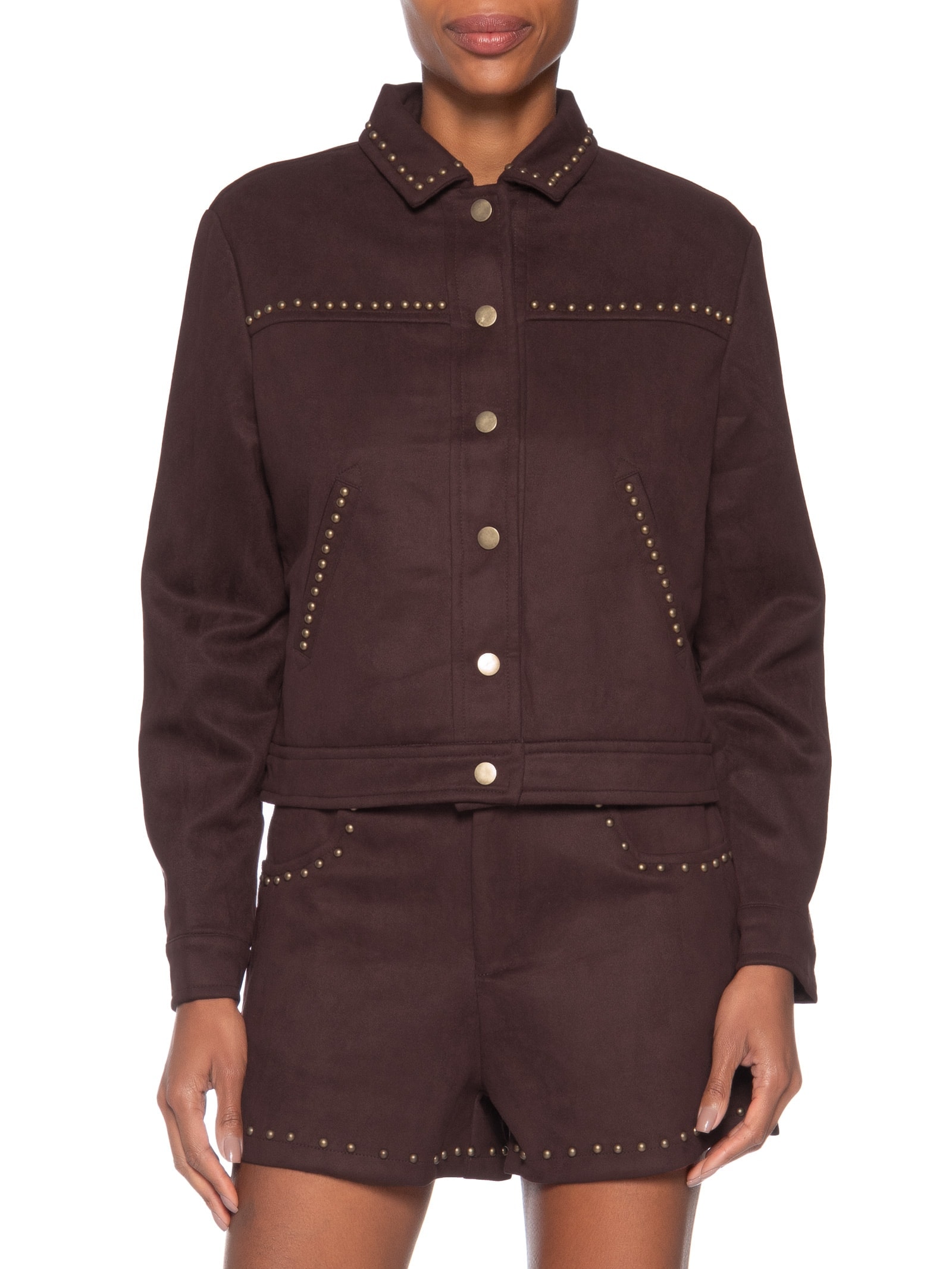 Jaqueta Feminina em Suede com Tachas Vermelho Market 33