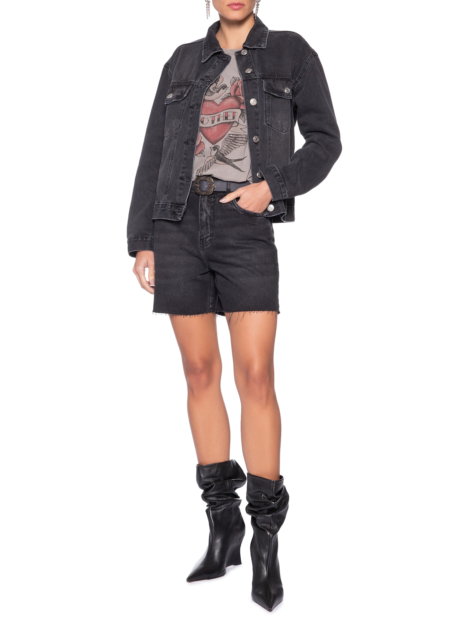 Jaqueta Feminina Jeans Black Used Preto Maria Filó